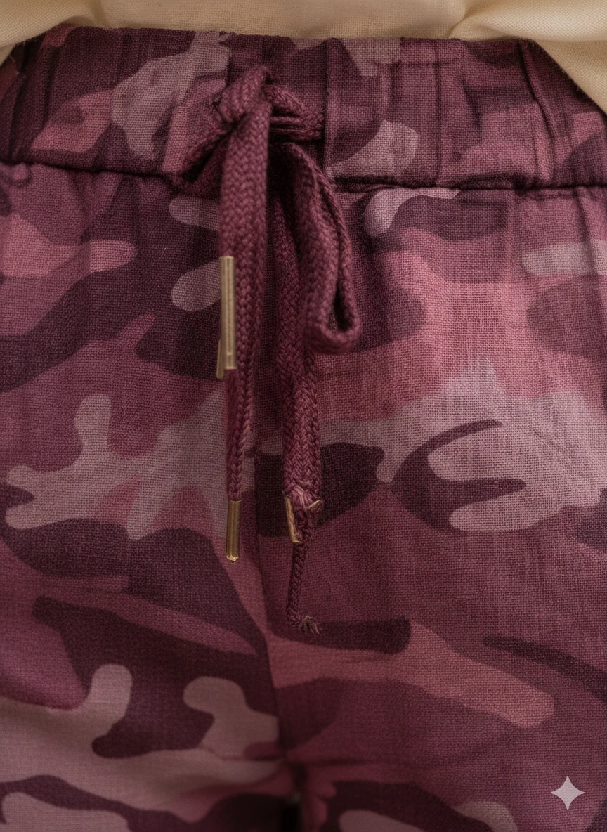 LS7312 Kamuflaj Desenli Likralı İtalyan Coton Pantolon Vişne