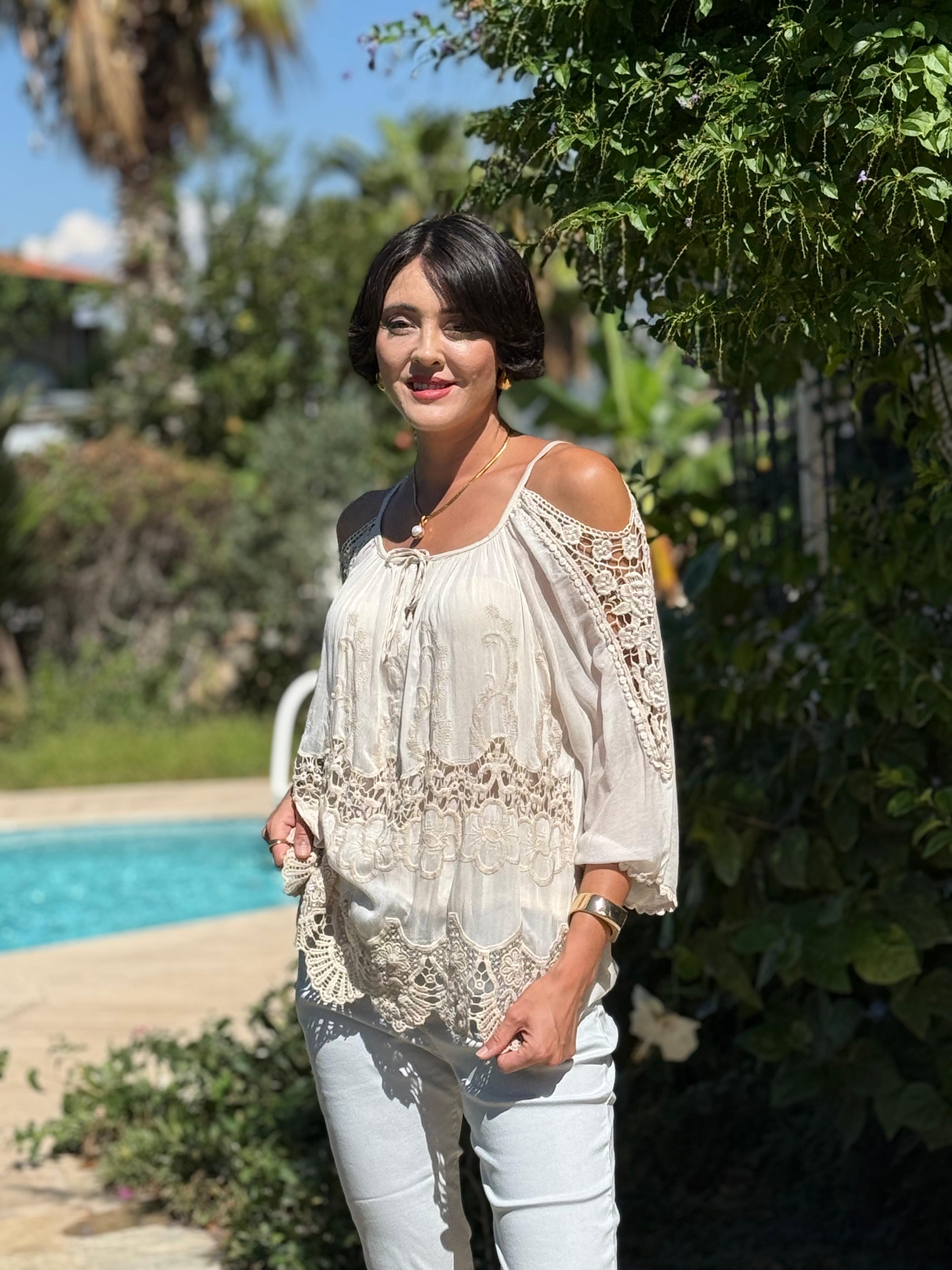 NC9740 İtalyan İpek Bluz Bej