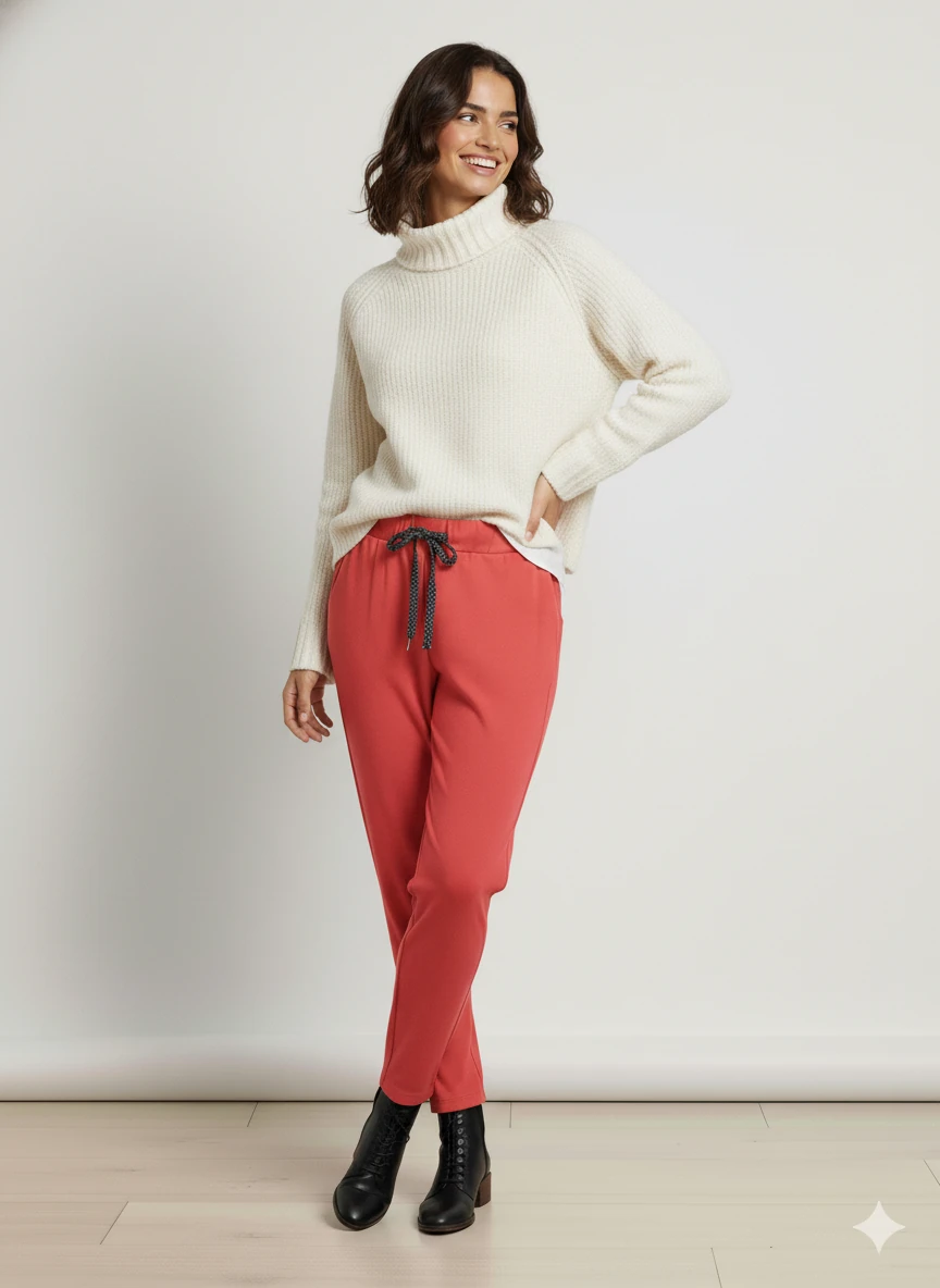 AY18006 Likralı Coton Pantolon Büyük Kalıp Mercan