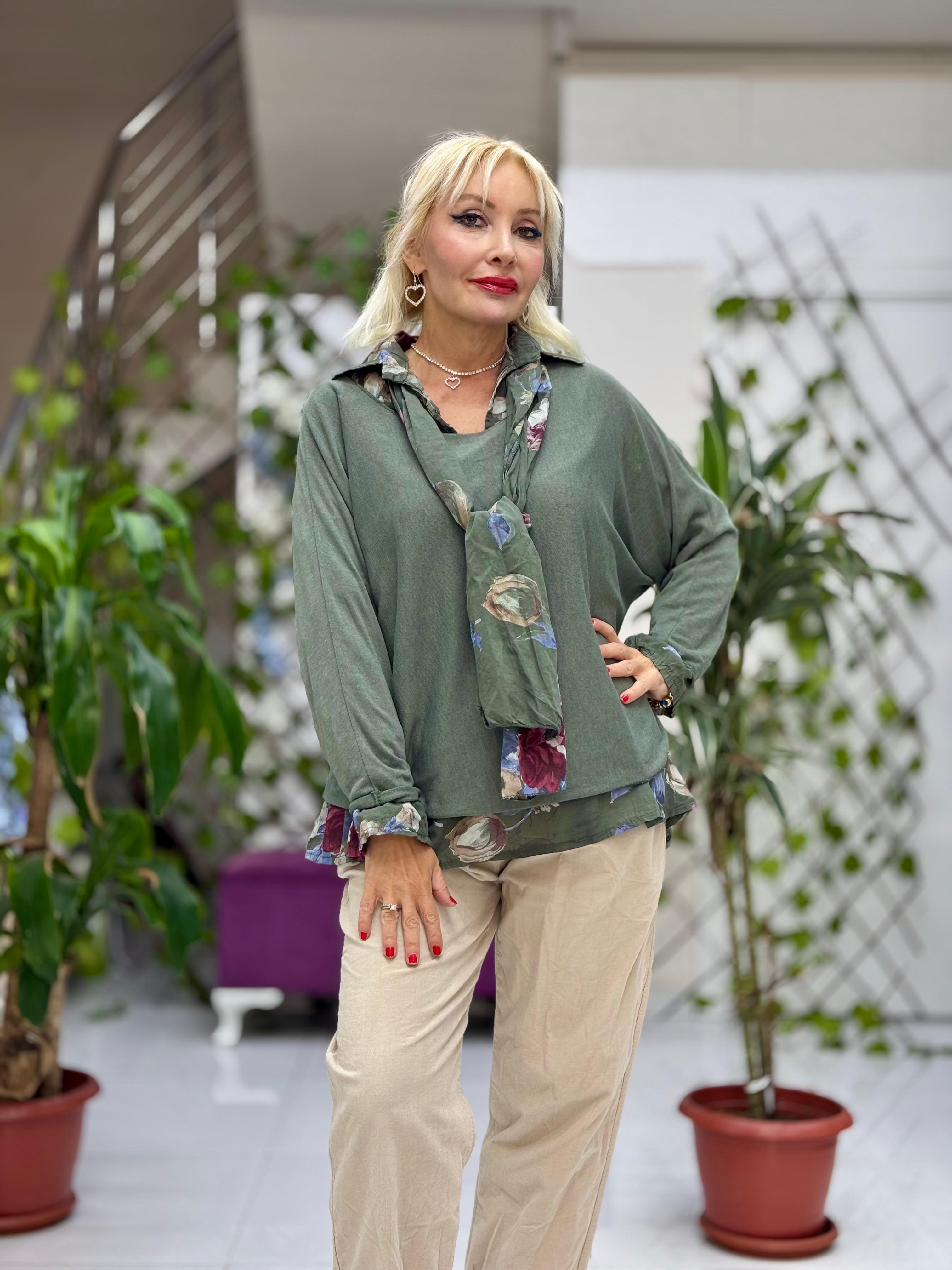 P6811 Prendas de punto con estampado de camuflaje Caqui