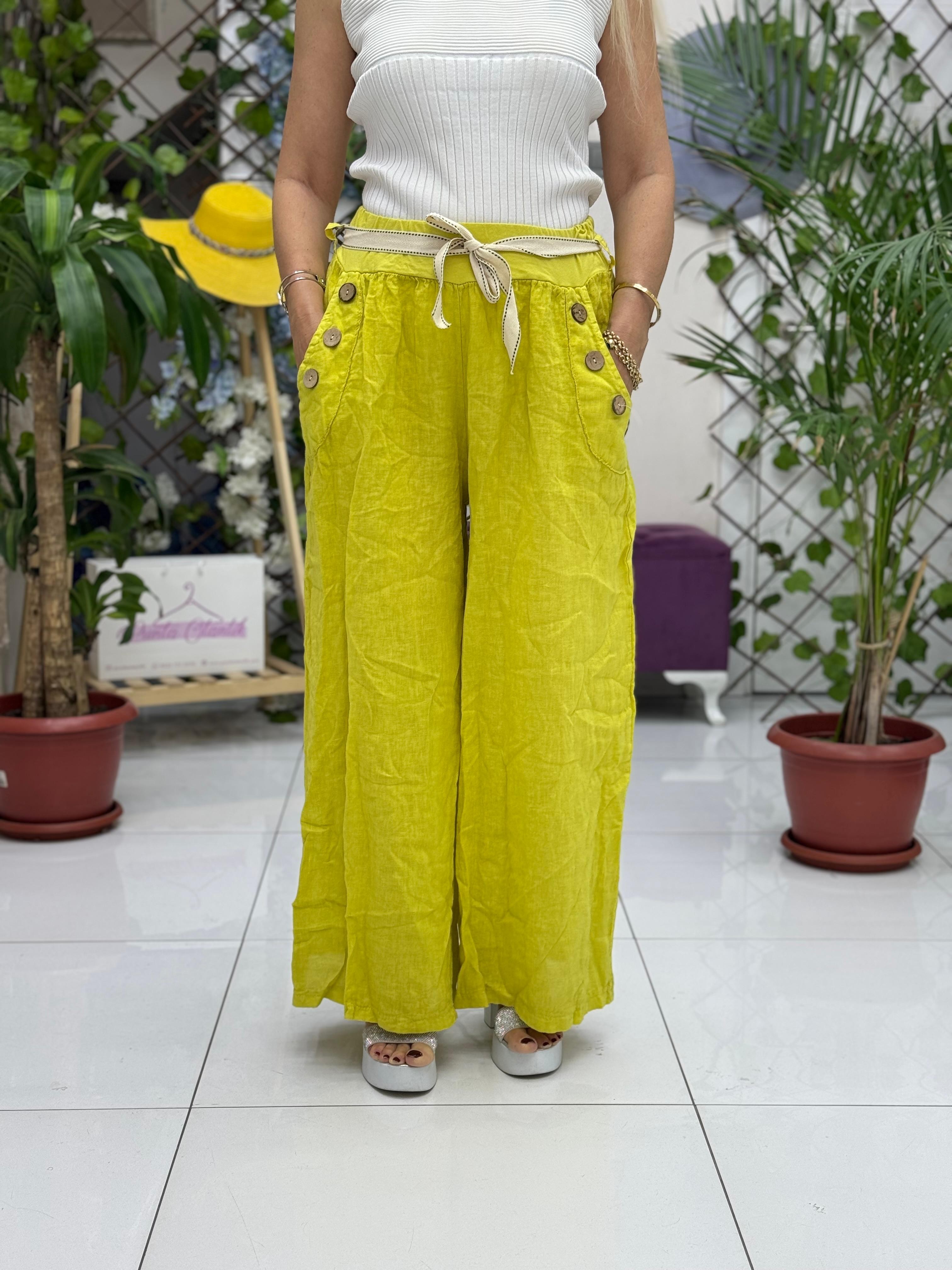 NC2613 İtalyan Keten Pantolon Limon