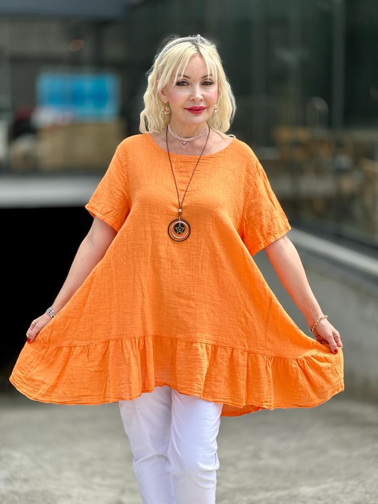 N5795 Kolyeli İtalyan Coton Tunik Oranj