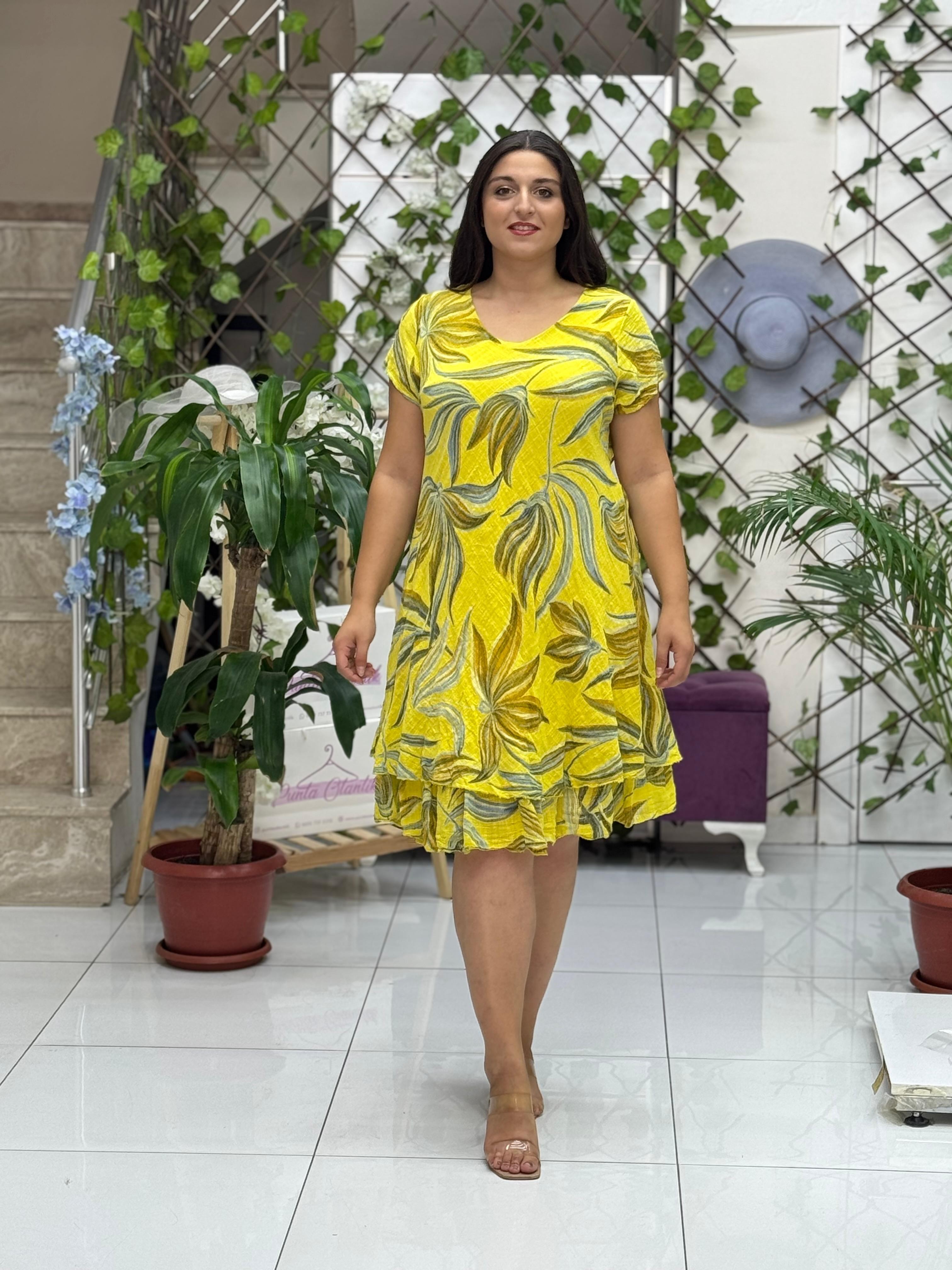 N5012-26 Vestido Italiano De Lino De Algodón Manga Corta Blanco