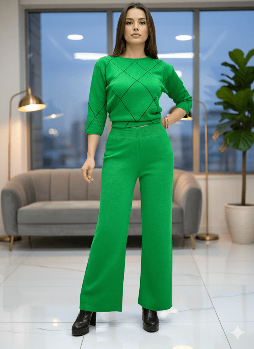 D12811 Bol Paça Triko Pantolon Yeşil