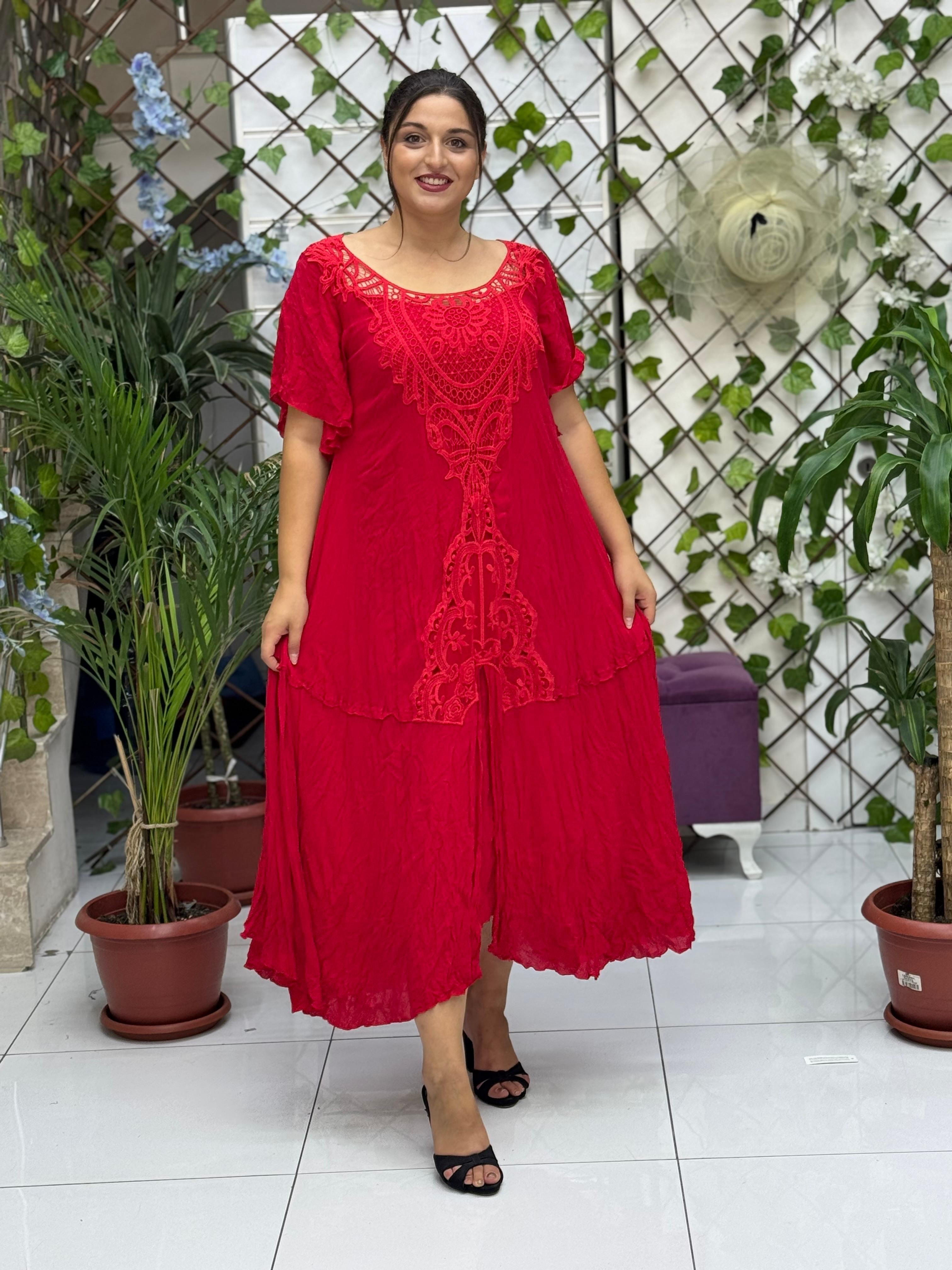 VL1420 Hürrem Vual Elbise Kırmızı