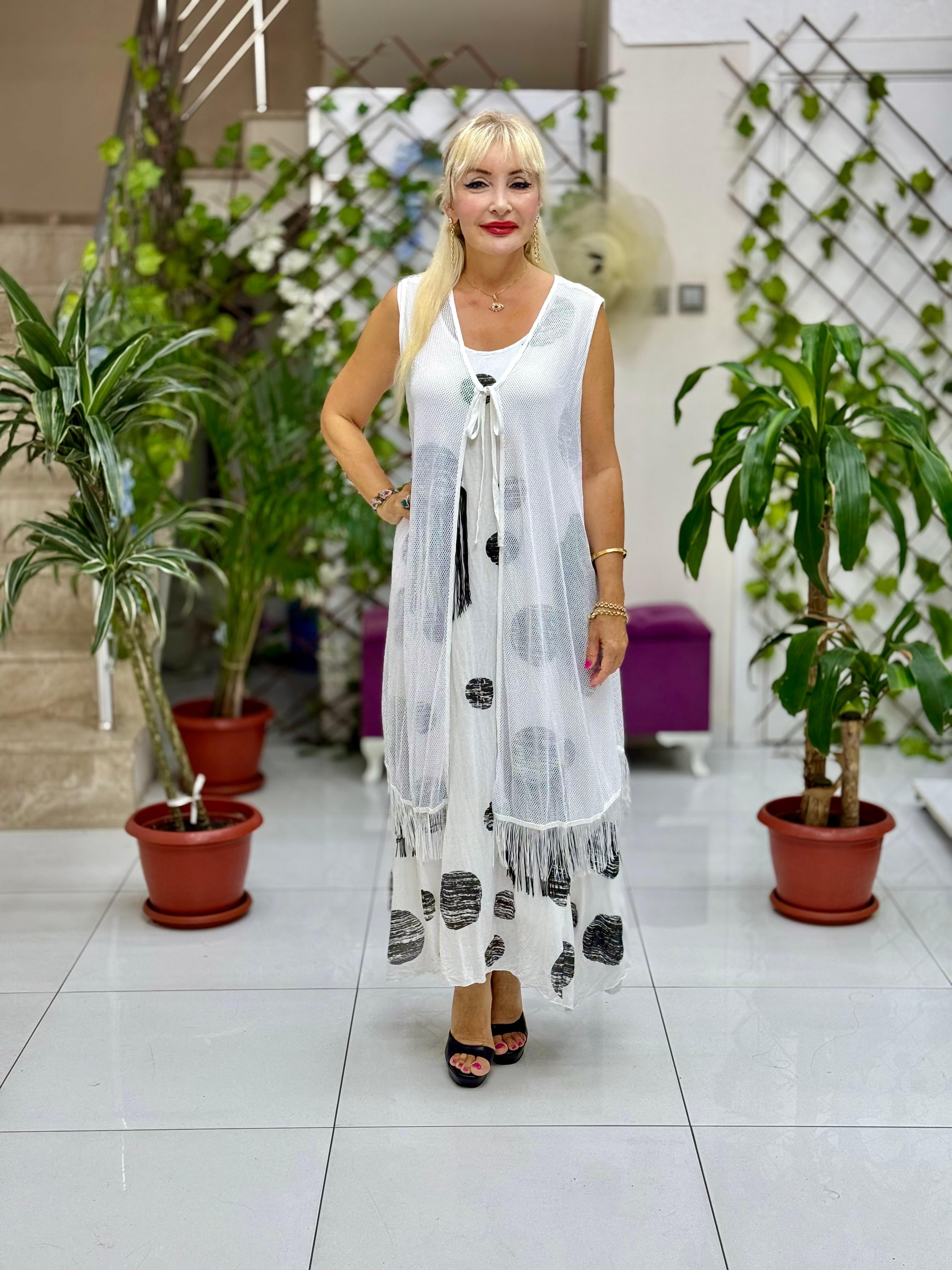 Vestido de gasa con detalle de cuello M1150 Saks