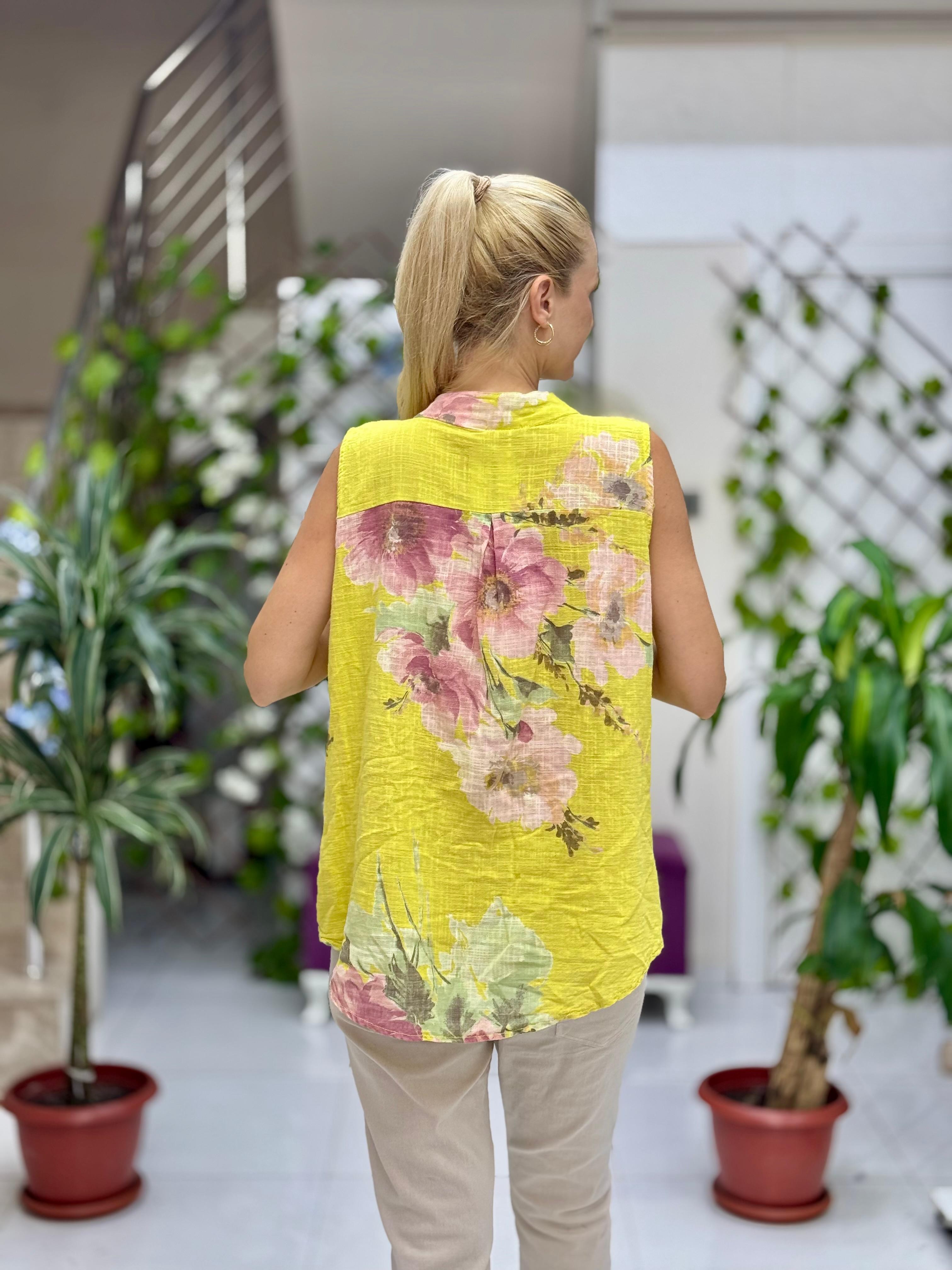 LS8819A Kolsuz Pamukketen Cepli İtalyan Bluz Sarı