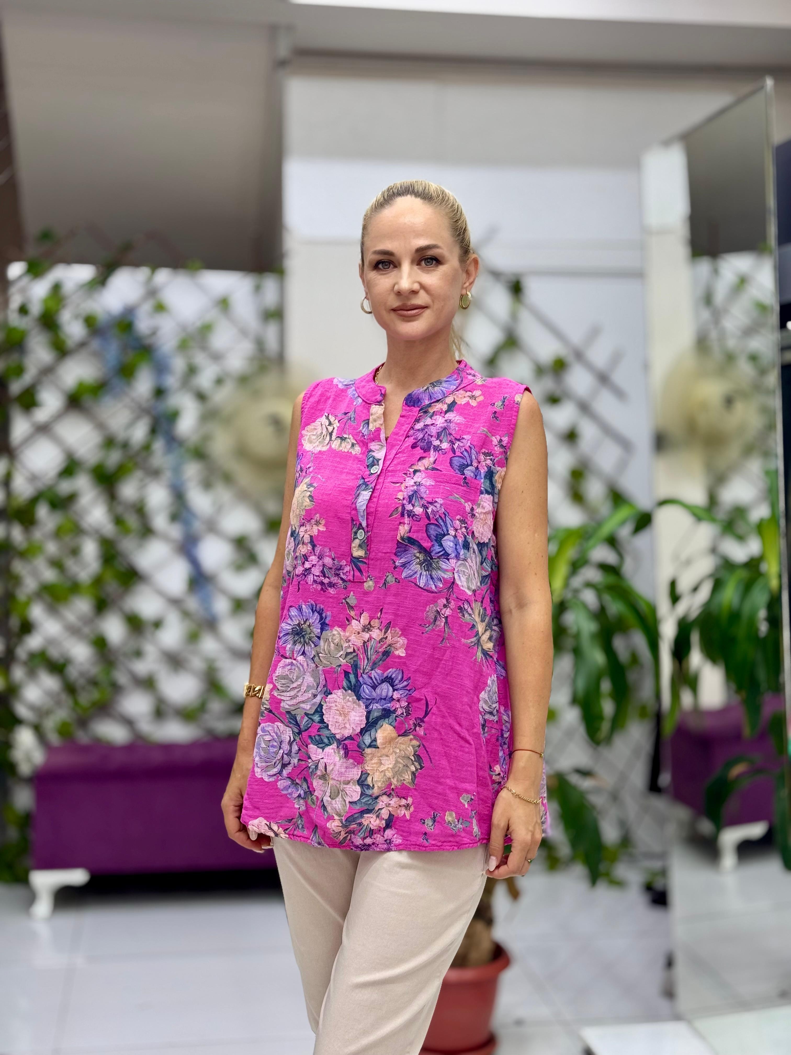 LS8819D Kolsuz Pamukketen Cepli İtalyan Bluz Pembe