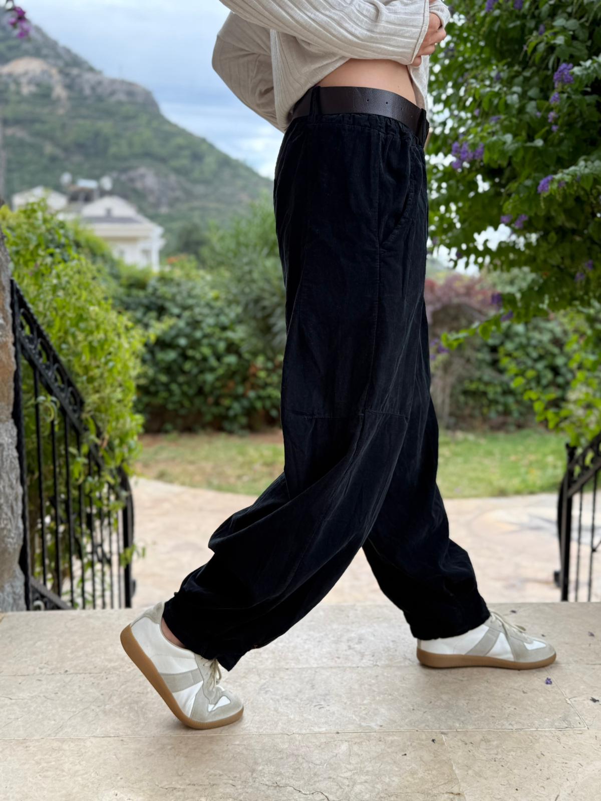 LS2203 İtalyan Kemerli Kadife Pantolon Siyah