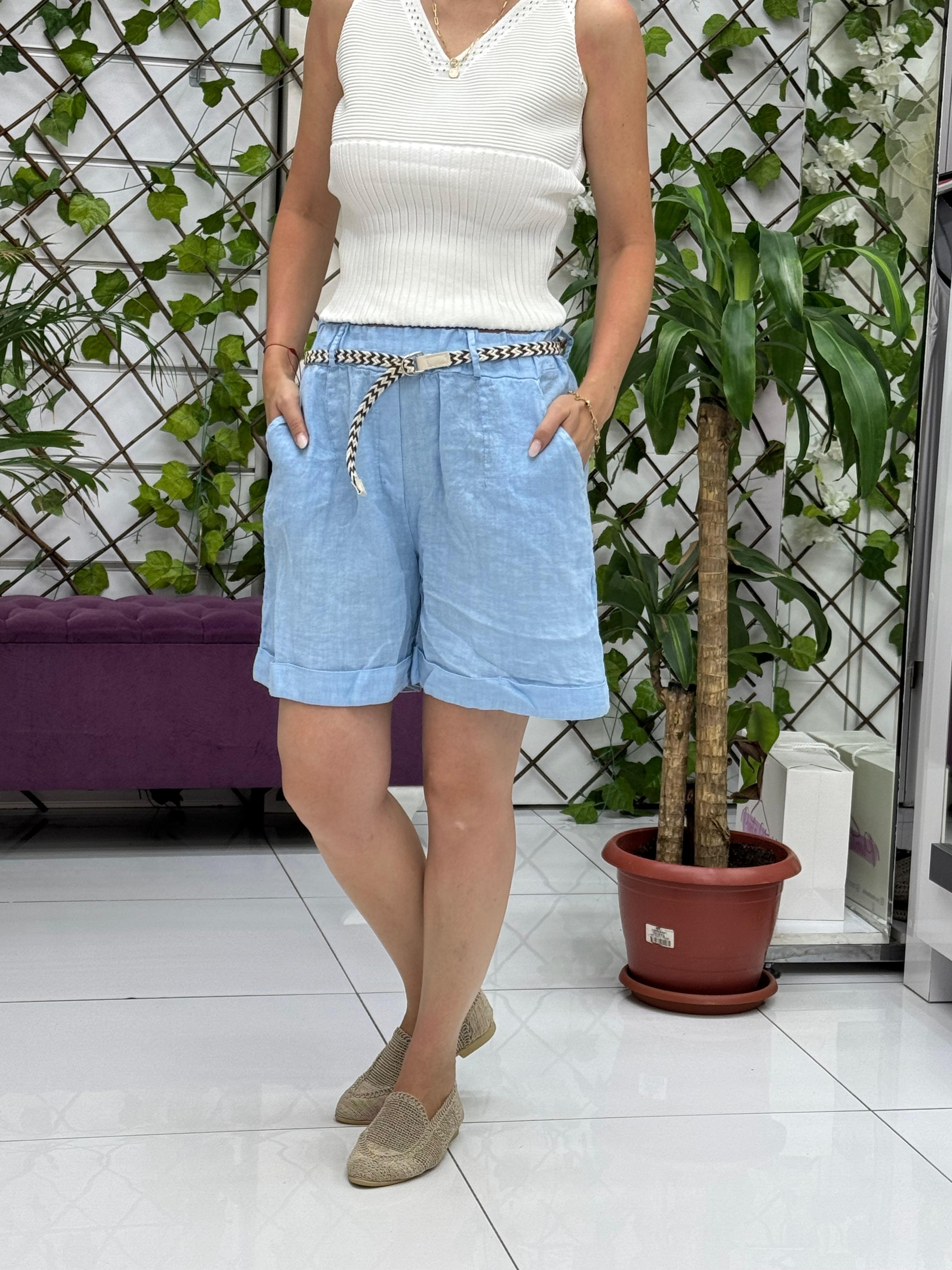 NC7340 İtalyan Keten Şort Bebe Mavi