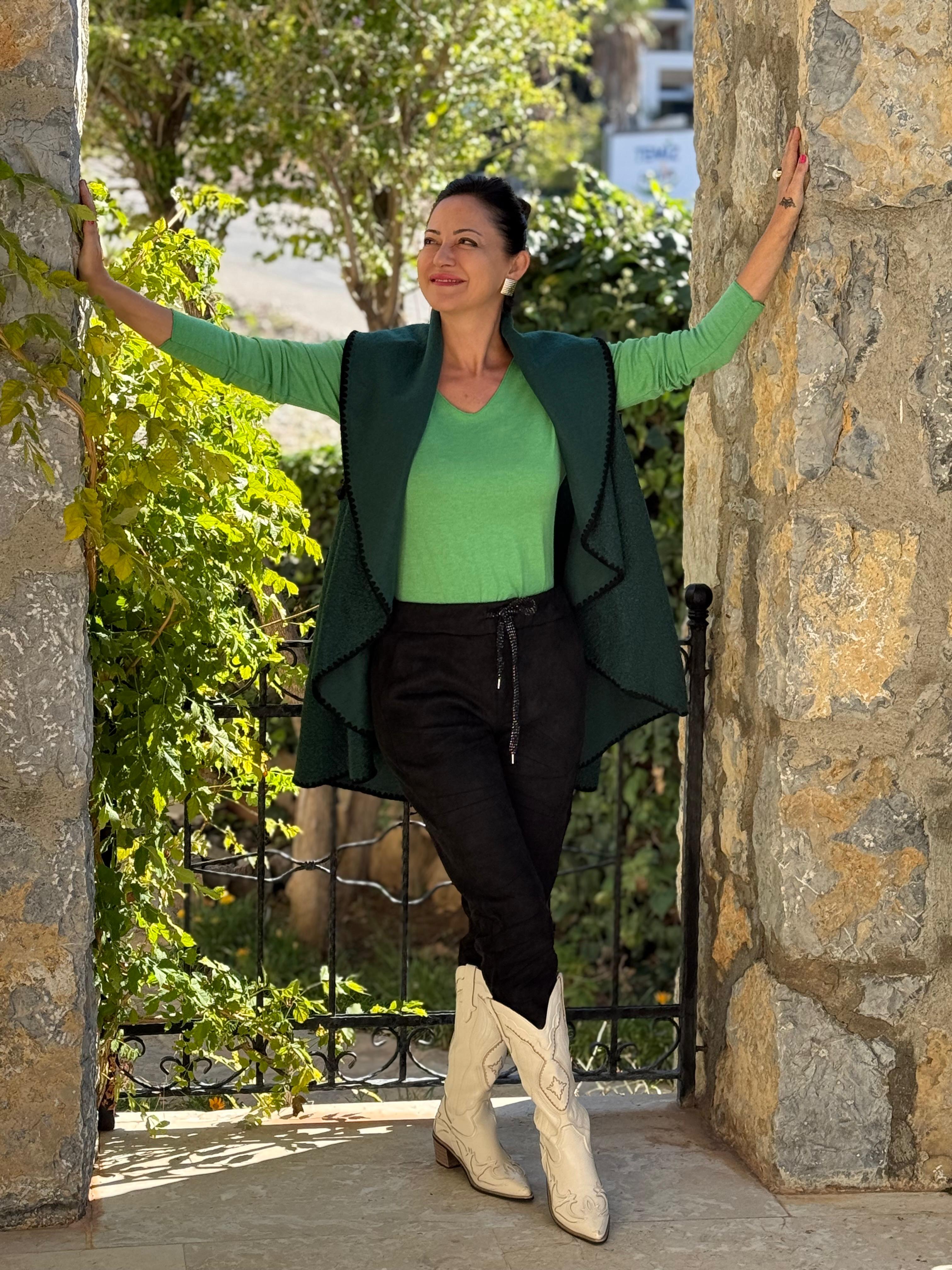 YG3698 Dökümlü İtalyan Buklet Yelek Acıyesil