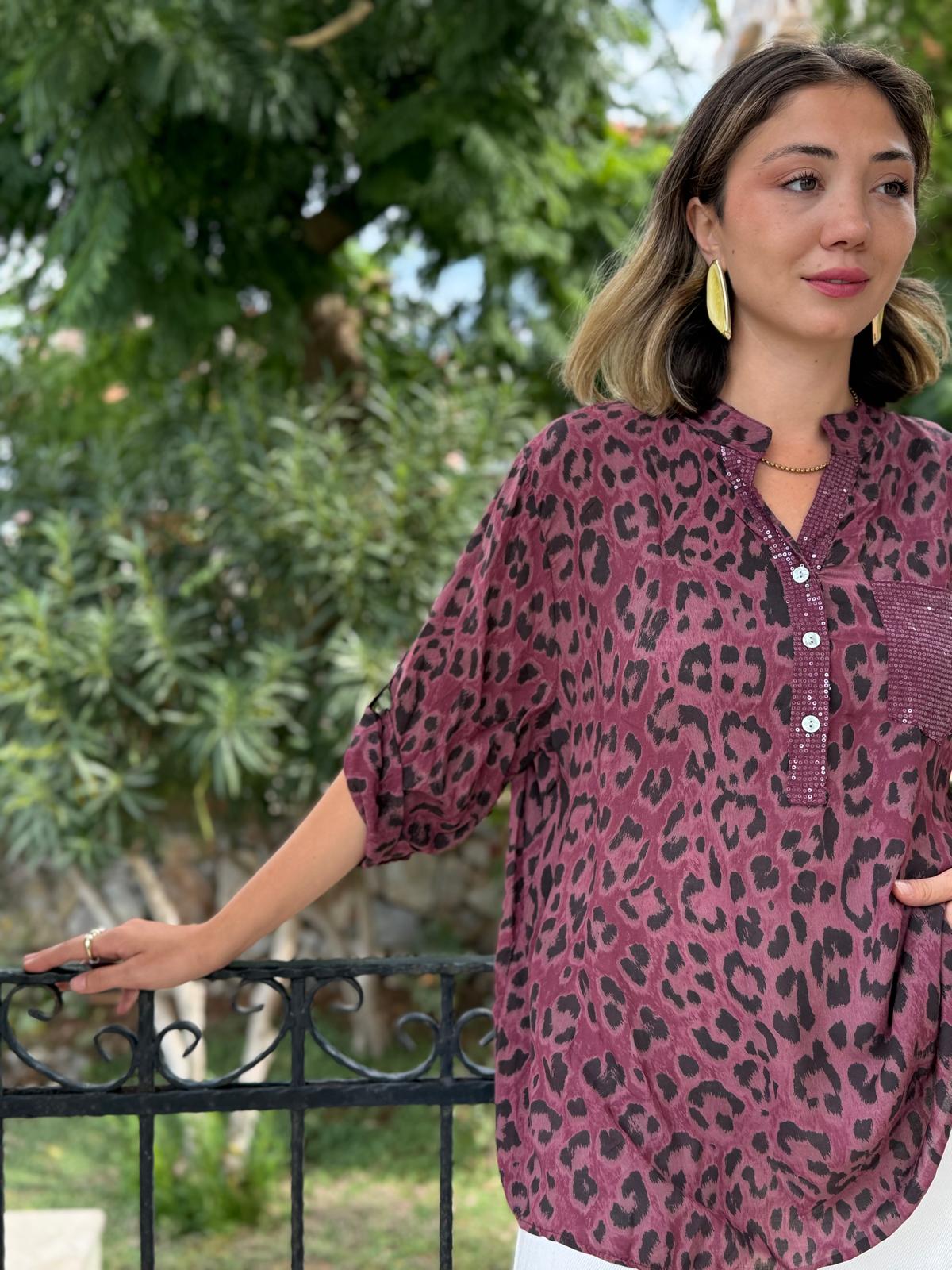 NC15451 İtalyan Coton Bluz Vişne