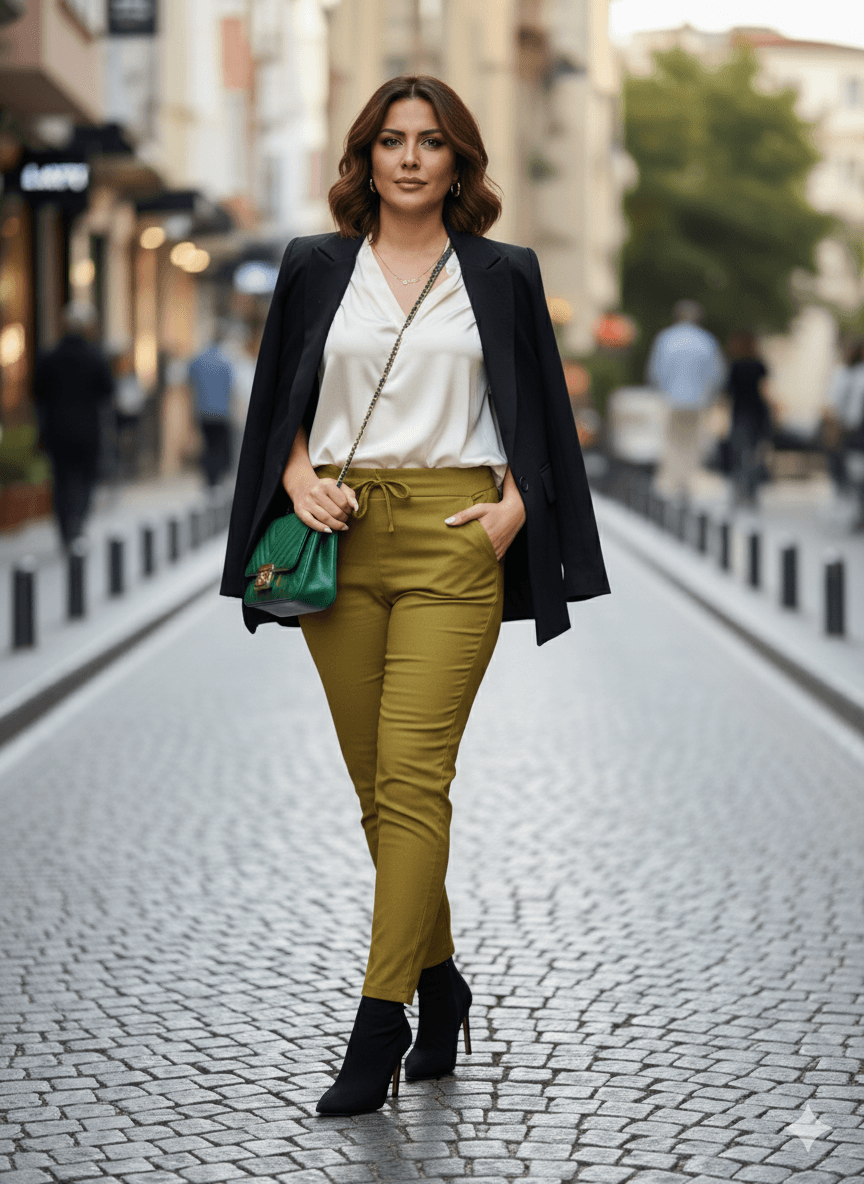 AY17011 Likralı Coton Pantolon Yağyeşili