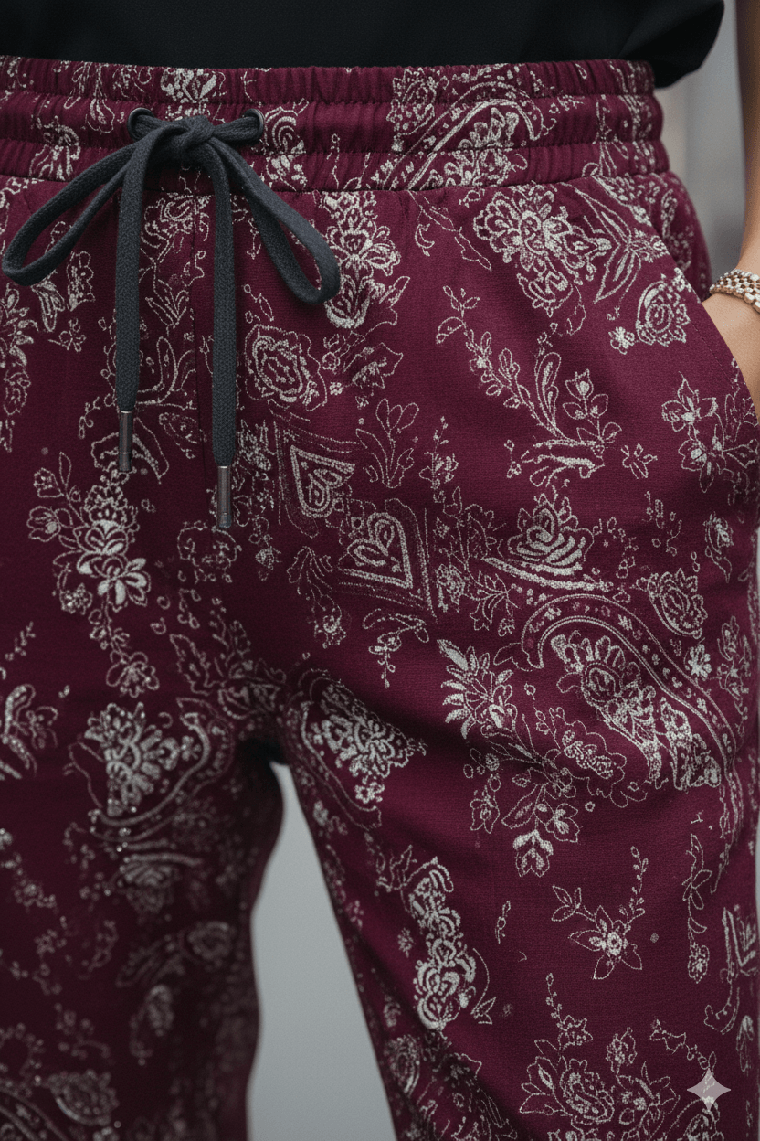 A14502 İTALYAN COTON PANTOLON BORDO-SİLVER
