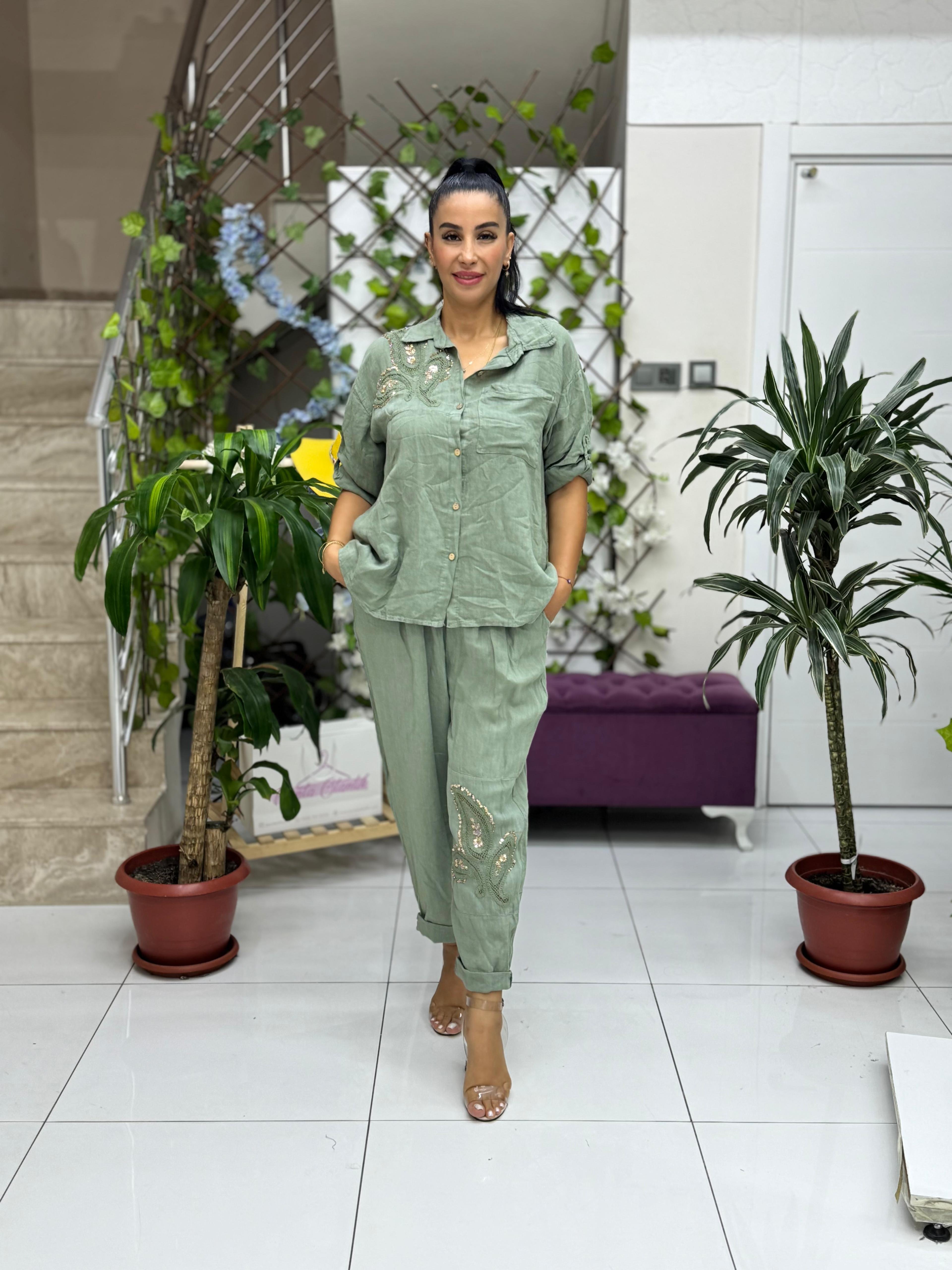 N10661 Traje Italiano Lino Ciruela