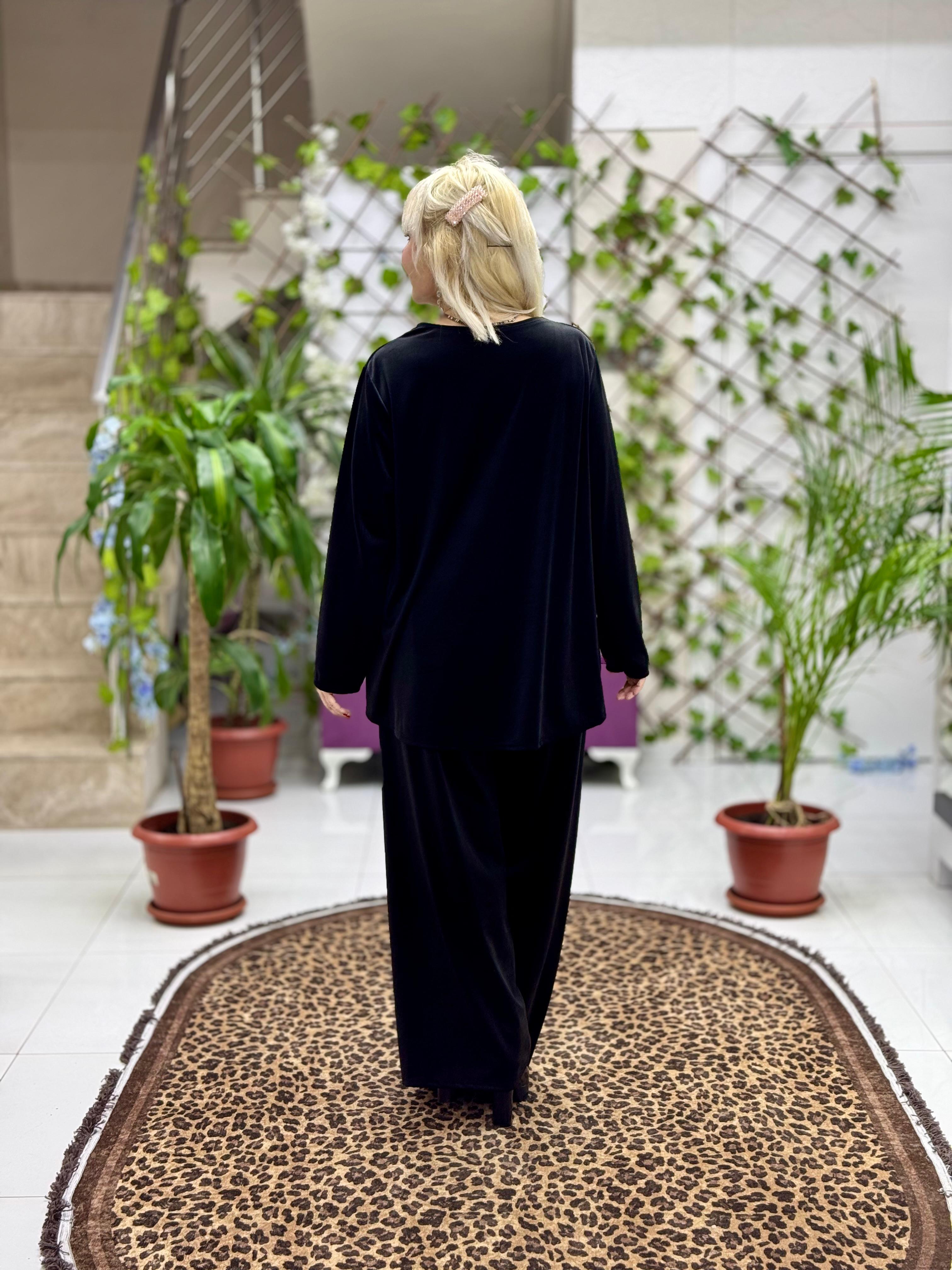 YG2404 Kolyeli Basic Fitilsiz İtalyan Kadife Takım Siyah