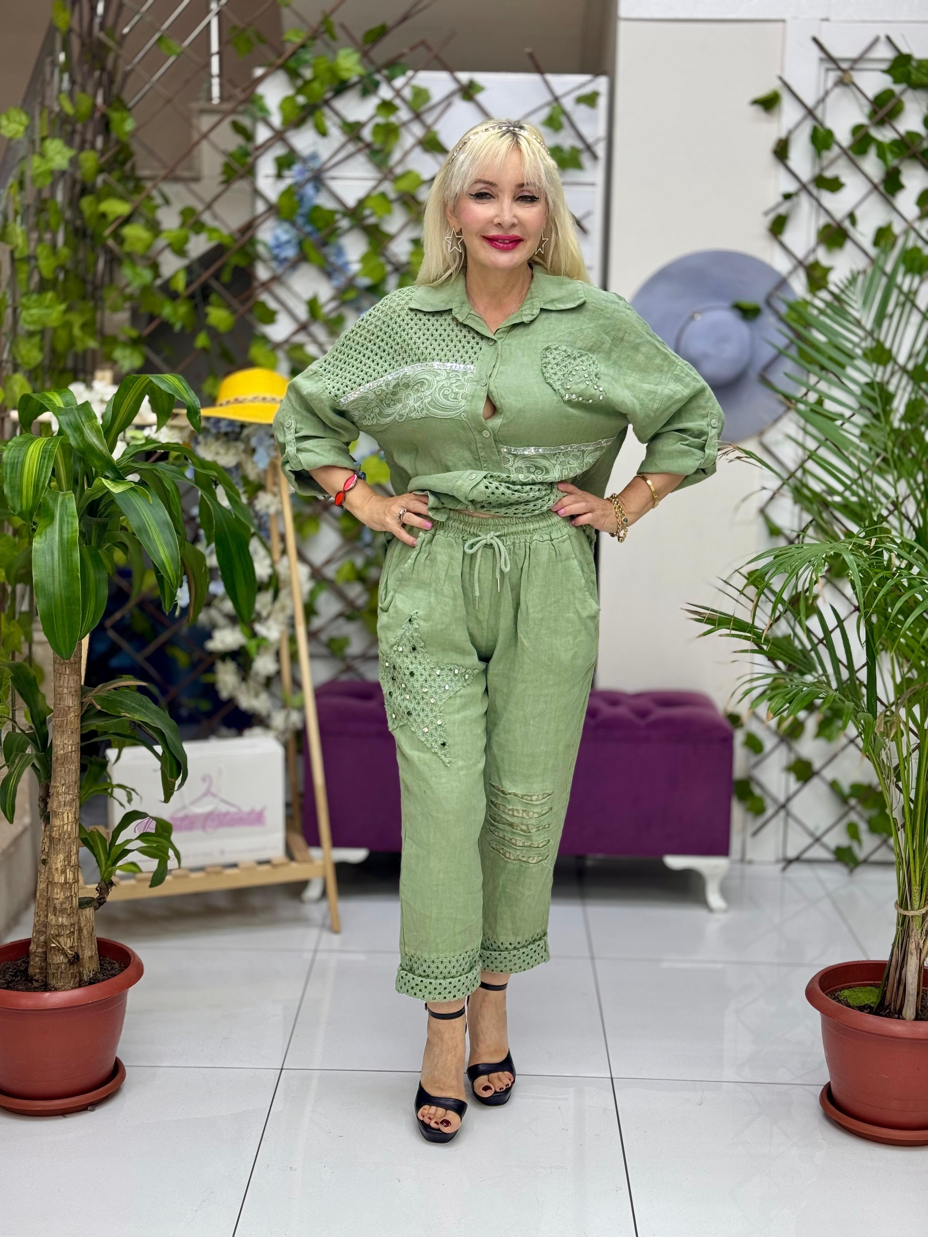 N10661 Traje Italiano Lino Ciruela
