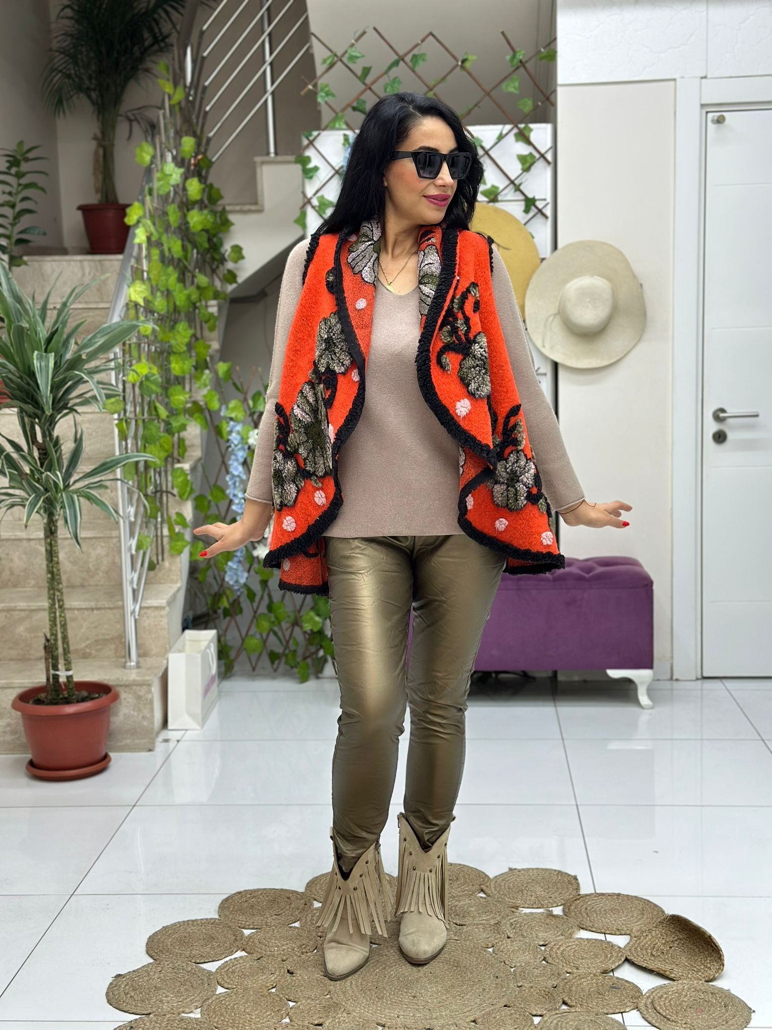 LS82432 İtalyan Keçe Yelek Oranj