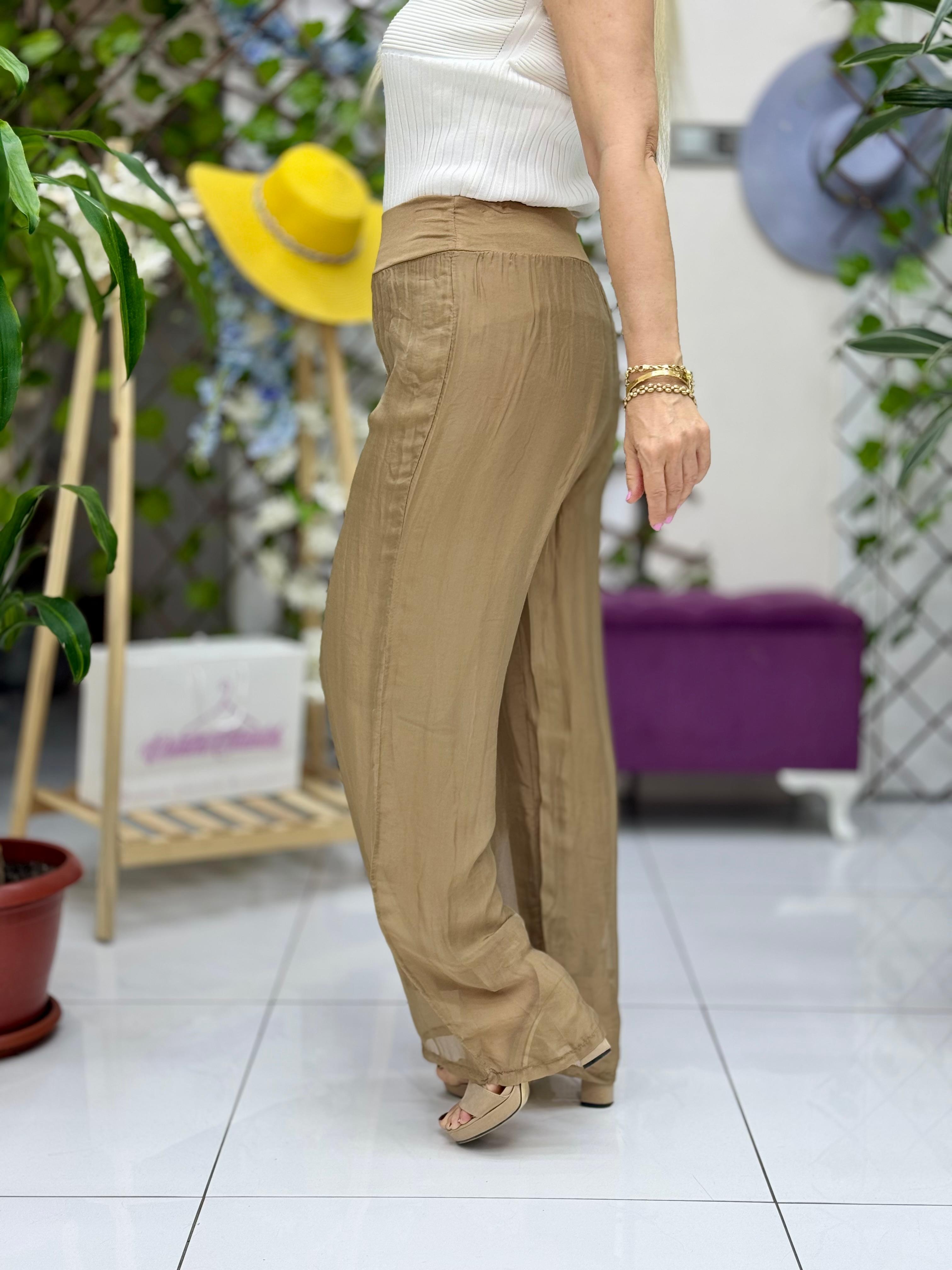 YG1750 İtalyan Orta Bel İpek Pantolon Camel