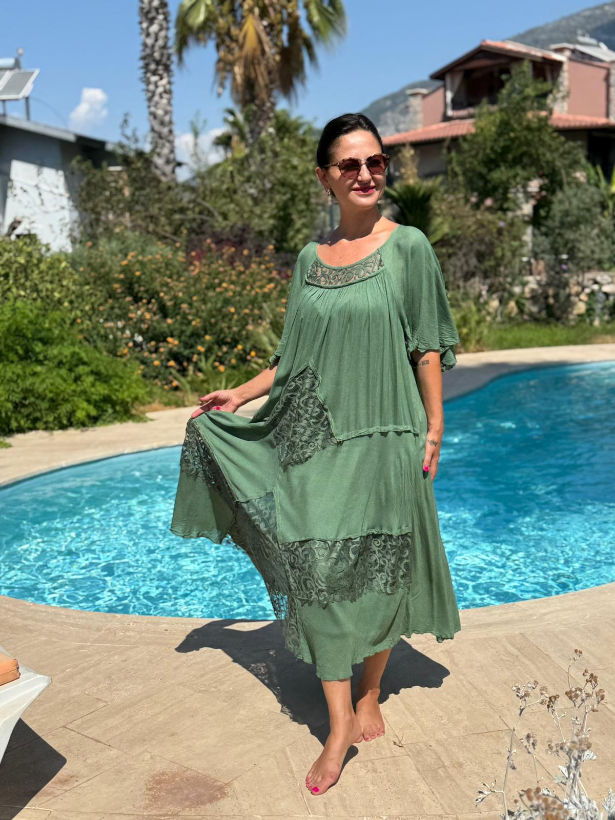 VL5510 Marselina Vual Elbise Hakiyeşil