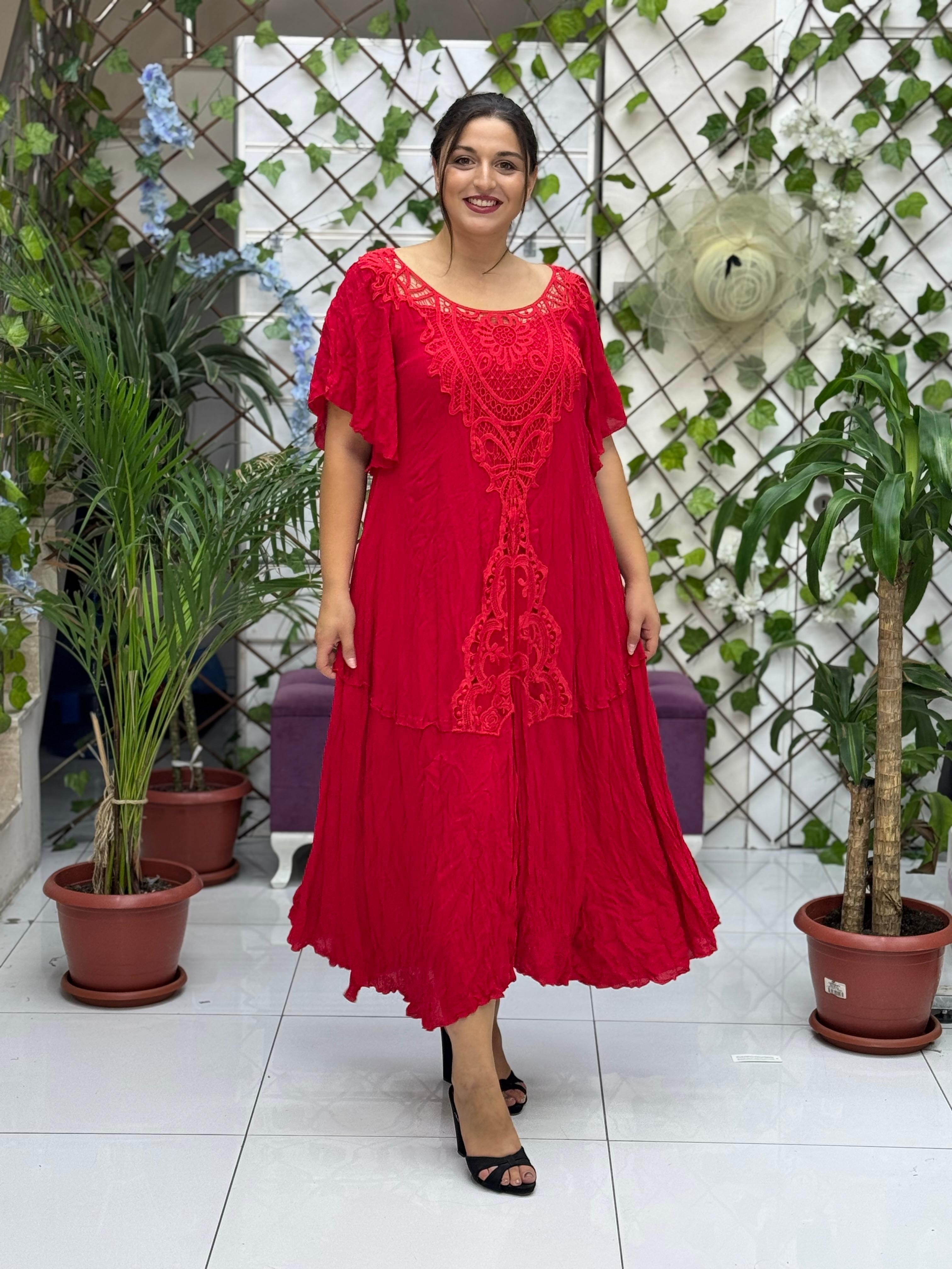 VL1420 Hürrem Vual Elbise Kırmızı