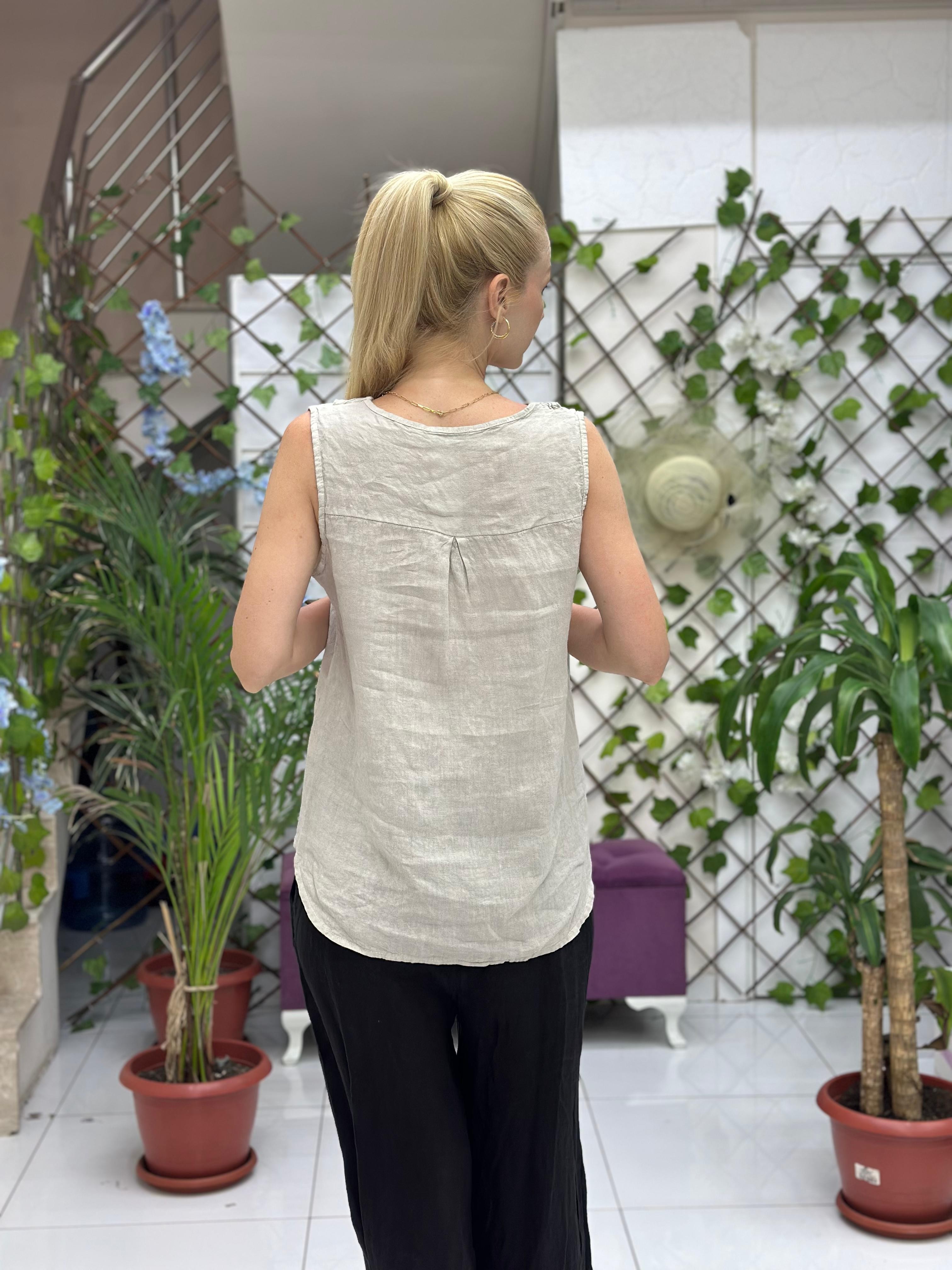 N23003 Blusa Lino Algodón Italiano Visón