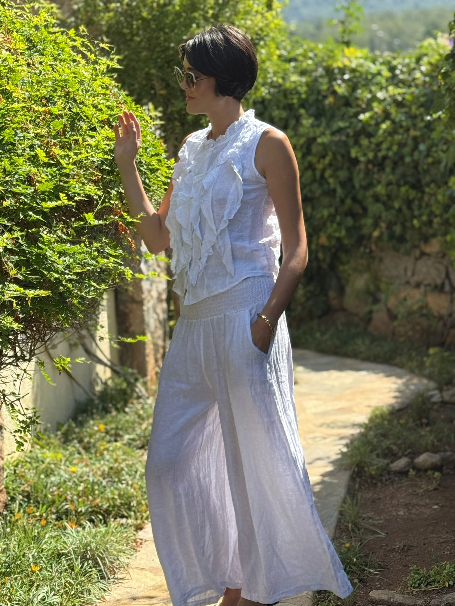 N10661 Traje Italiano Lino Ciruela
