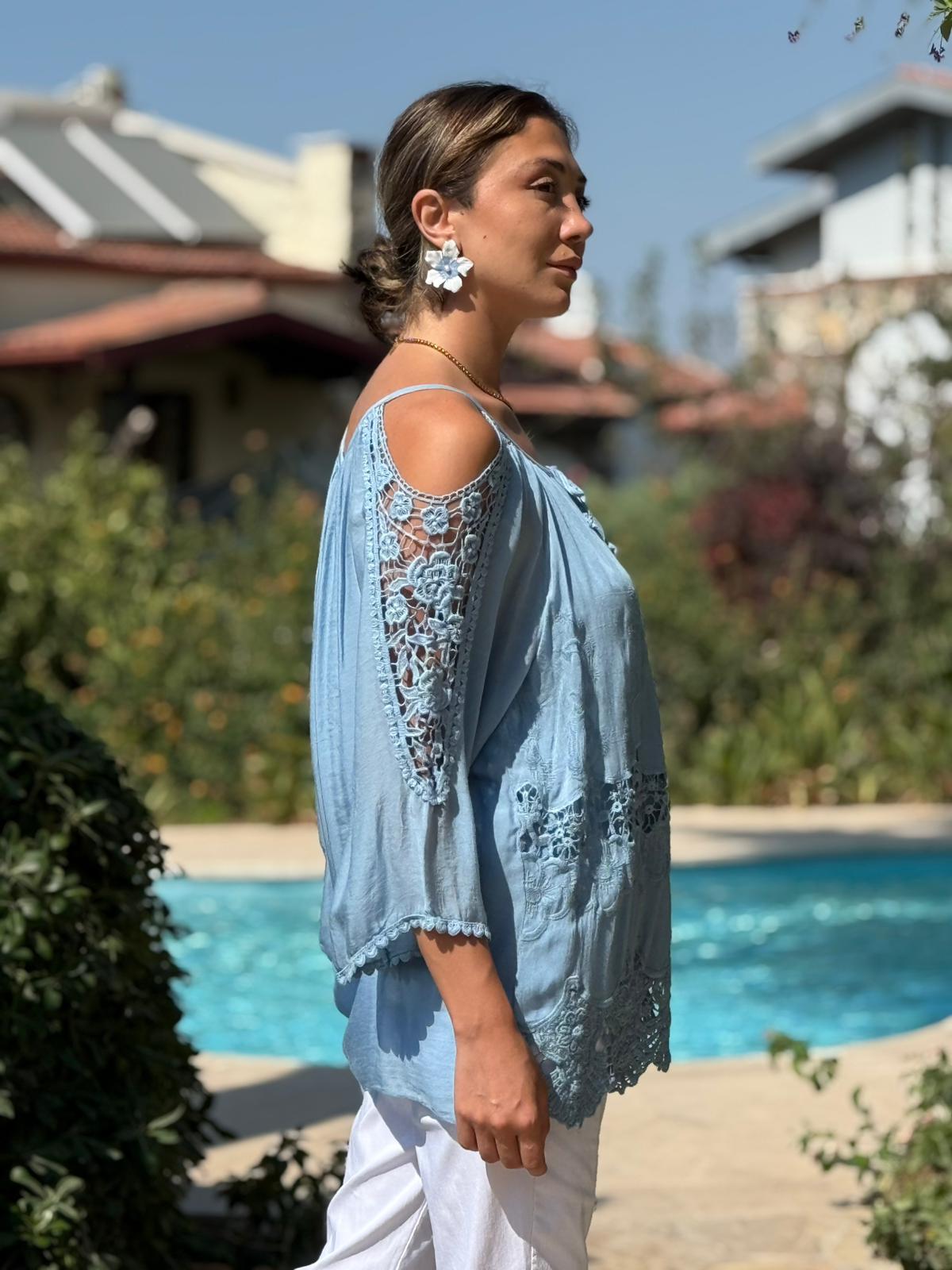 NC9740 İtalyan İpek Bluz Mavi