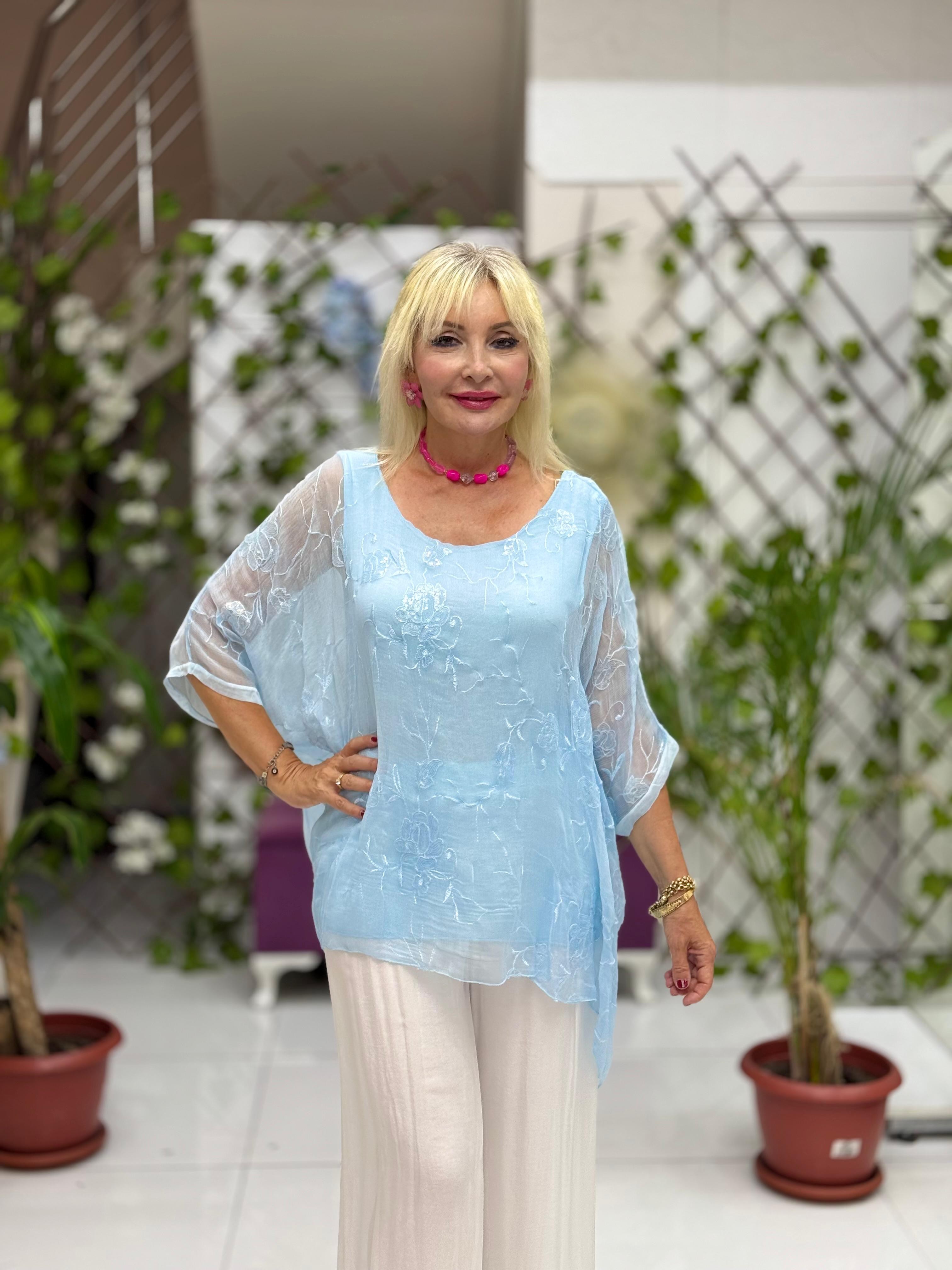 NC66893 İtalyan Pul Payetli İpek Bluz Bebemavi