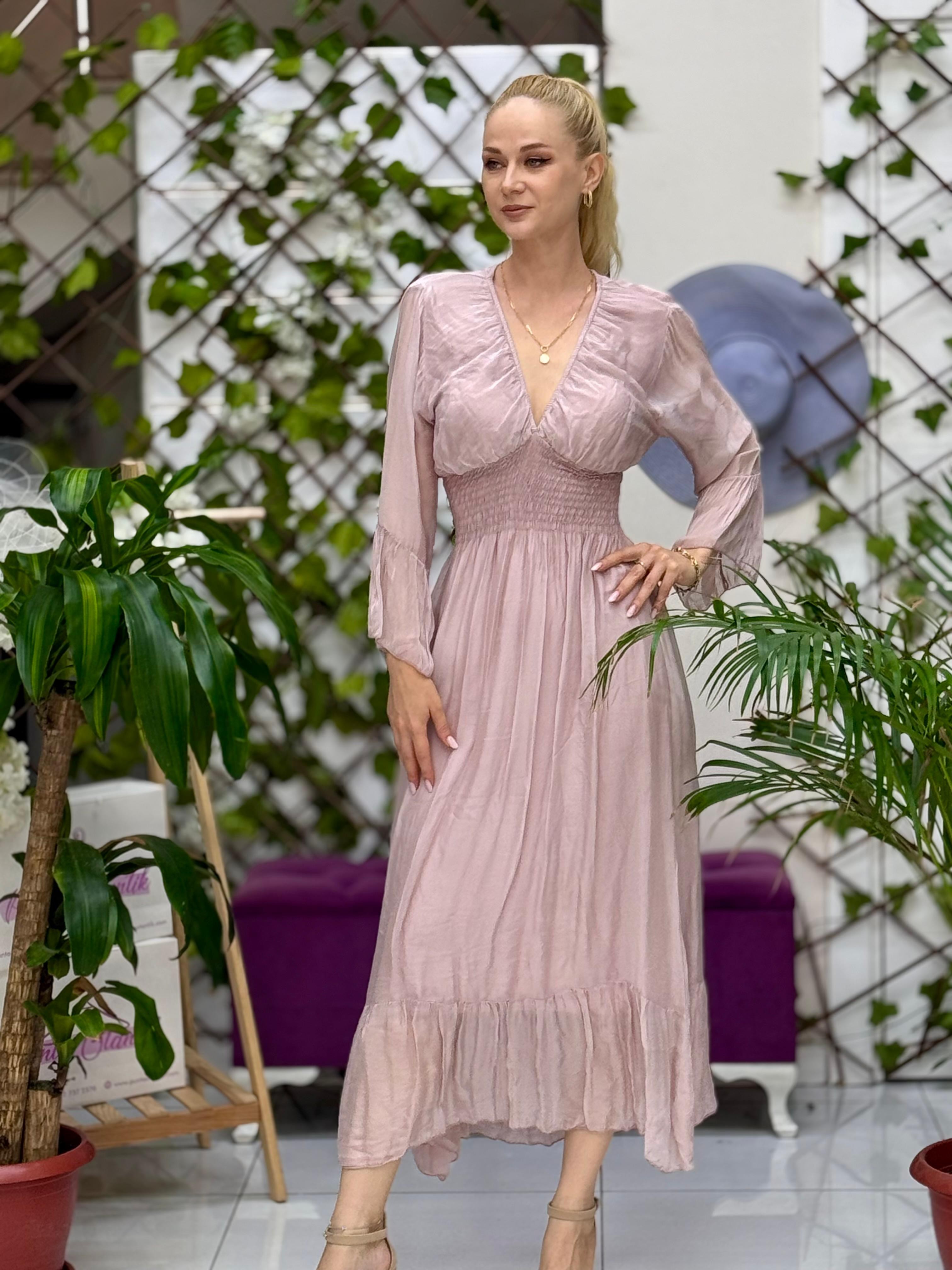 N510337 Vestido De Seda Italiana Beige
