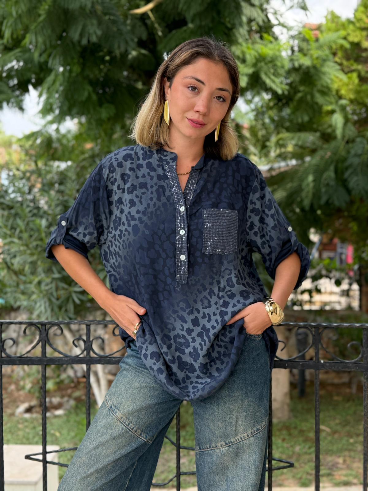 NC63107 İtalyan Coton Bluz Lacivert