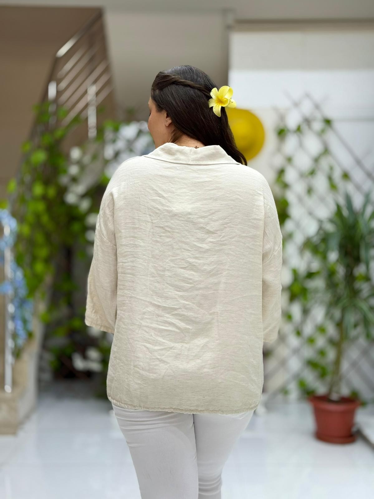 N23003 Blusa Lino Algodón Italiano Visón