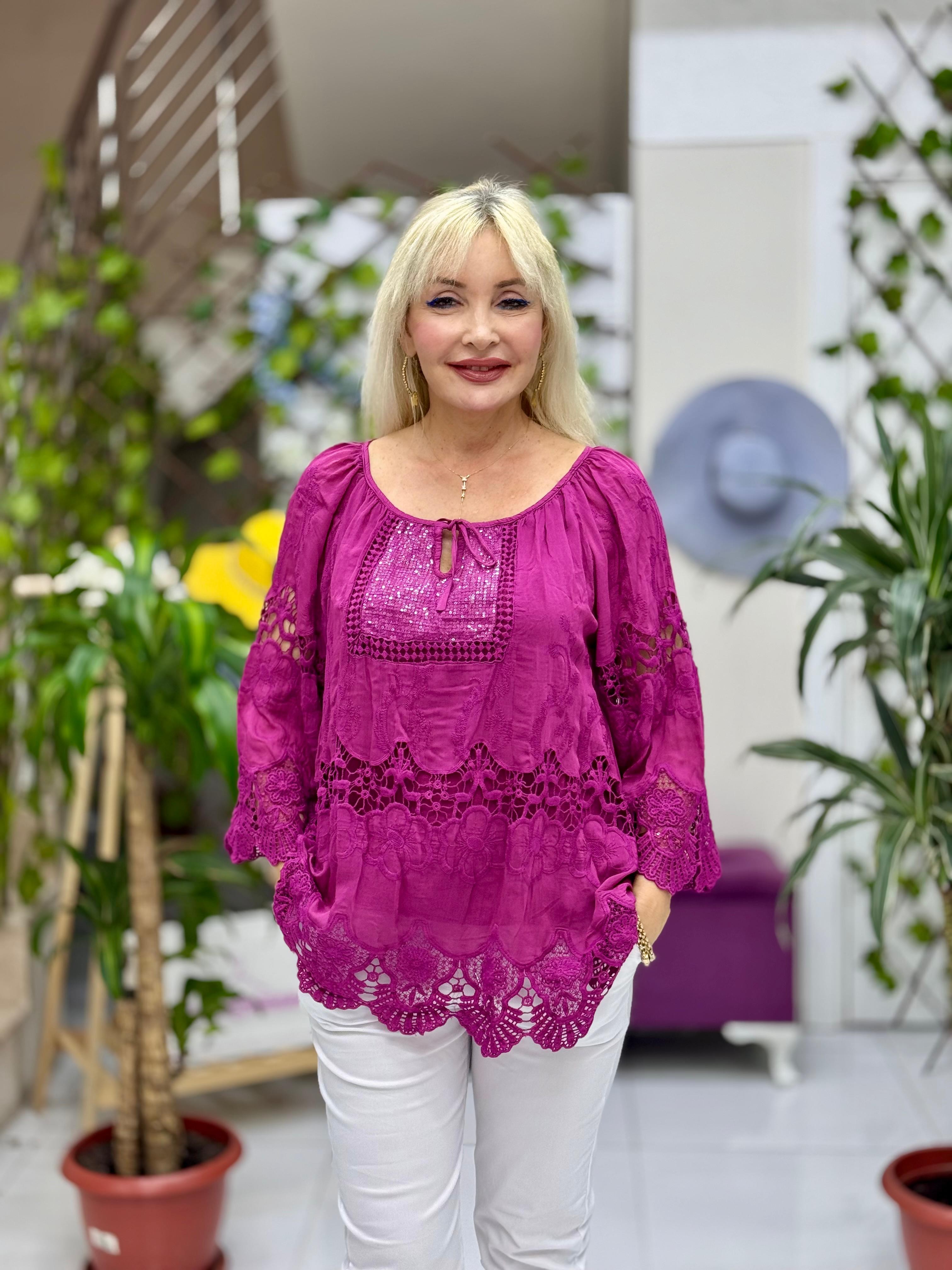 NC20428 İtalyan Klasik İpek Bluz Vişne