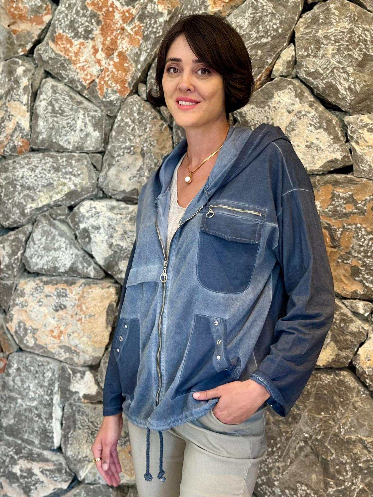 NC62020 Kapüşonlu Fermuarlı İtalyan Yıkamalı Ceket Lacivert