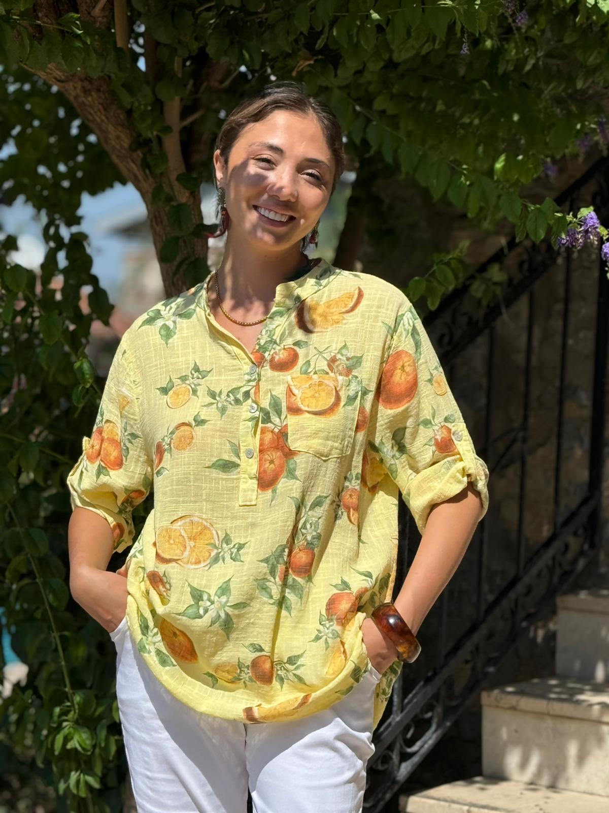 NC154553 İtalyan Pamuk Keten Bluz Sarı