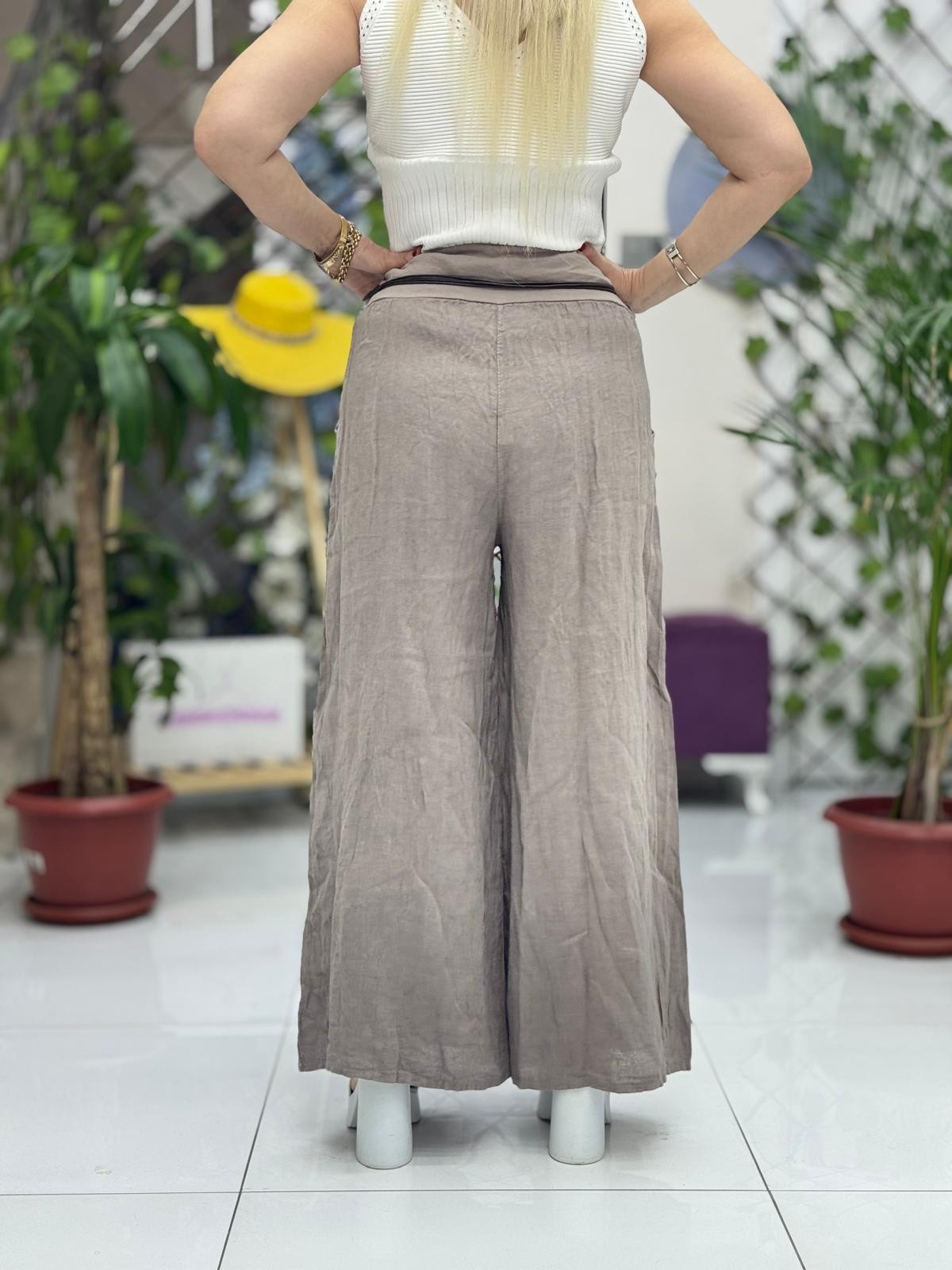 P3082 PANTALÓN LINO ITALIANO MARRÓN