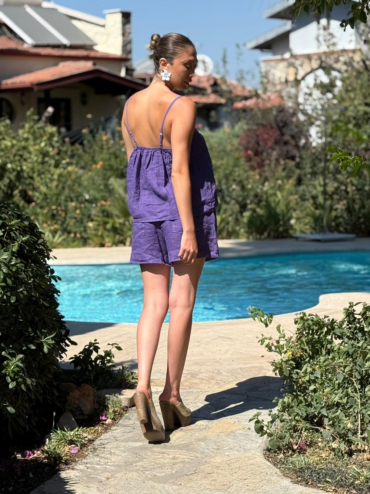 N10661 Traje Italiano Lino Ciruela