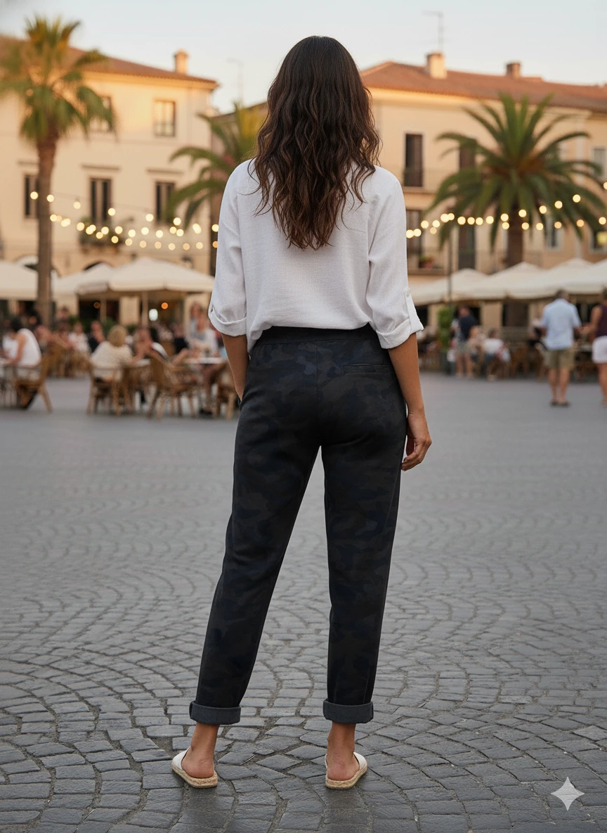 LS7312 Kamuflaj Desenli Likralı İtalyan Coton Pantolon Siyah