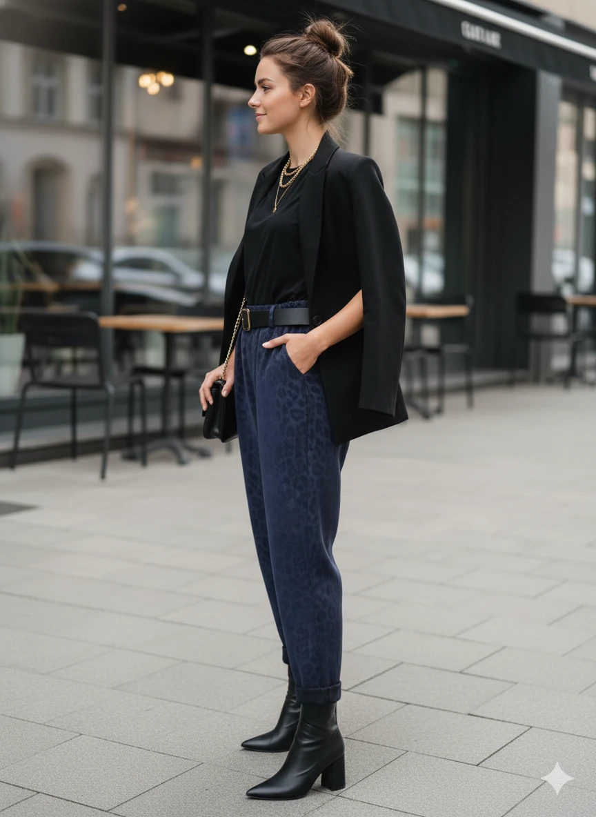 NC242976 italyan Leopar Desen Deri Pantolon Lacivert