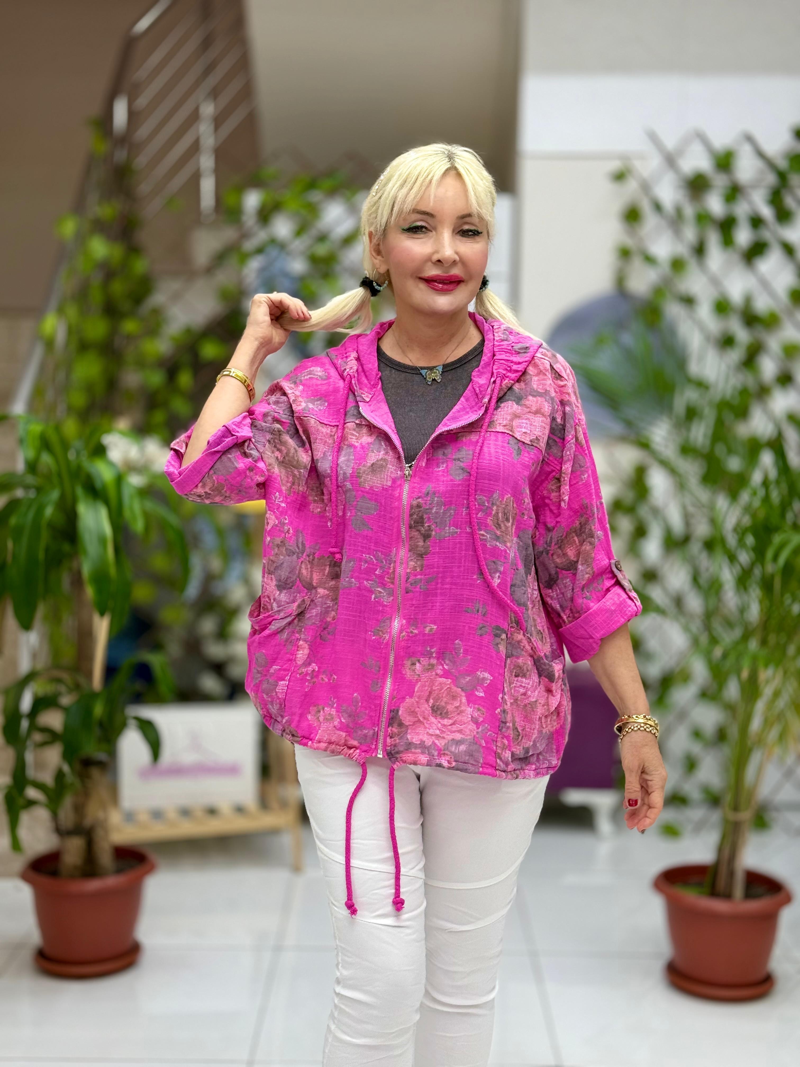 YG3002 Pamukketen Fermuarlı Kapişonlu Ceket Pembe