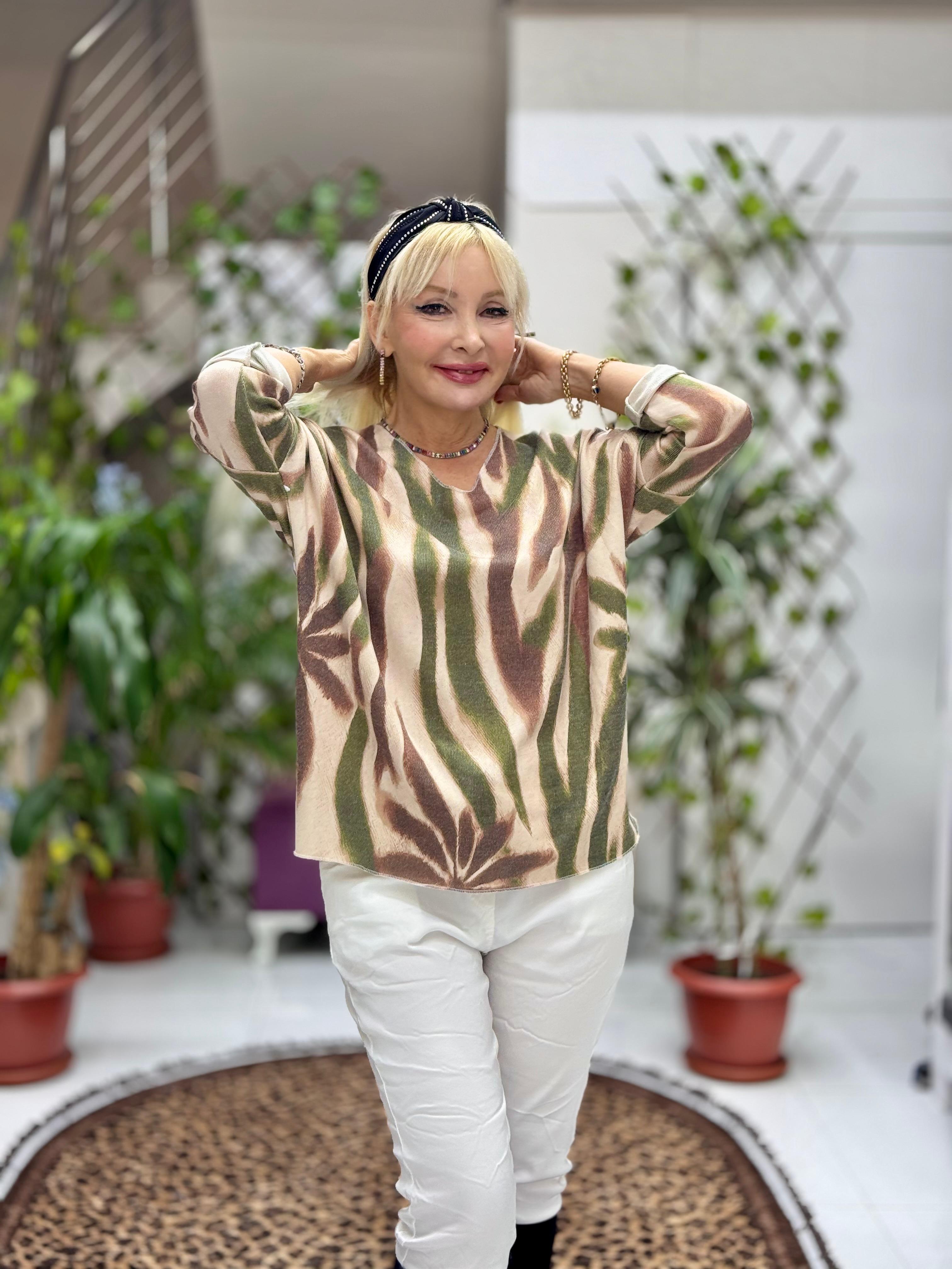 YG59110 Dijital Baskılı Likralı İtalyan Triko Bluz Renk 12