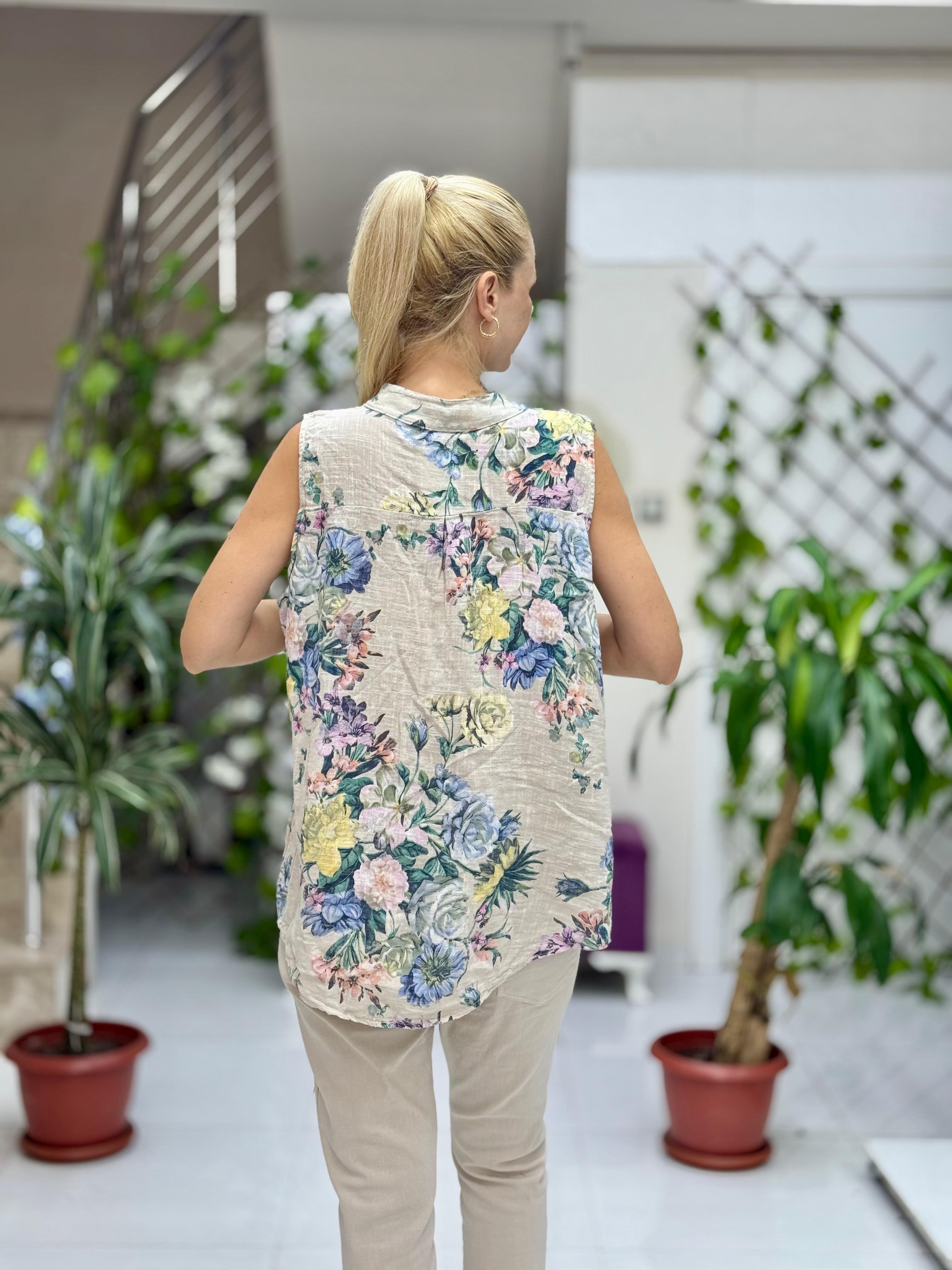 LS8819D Kolsuz Pamukketen Cepli İtalyan Bluz Bej