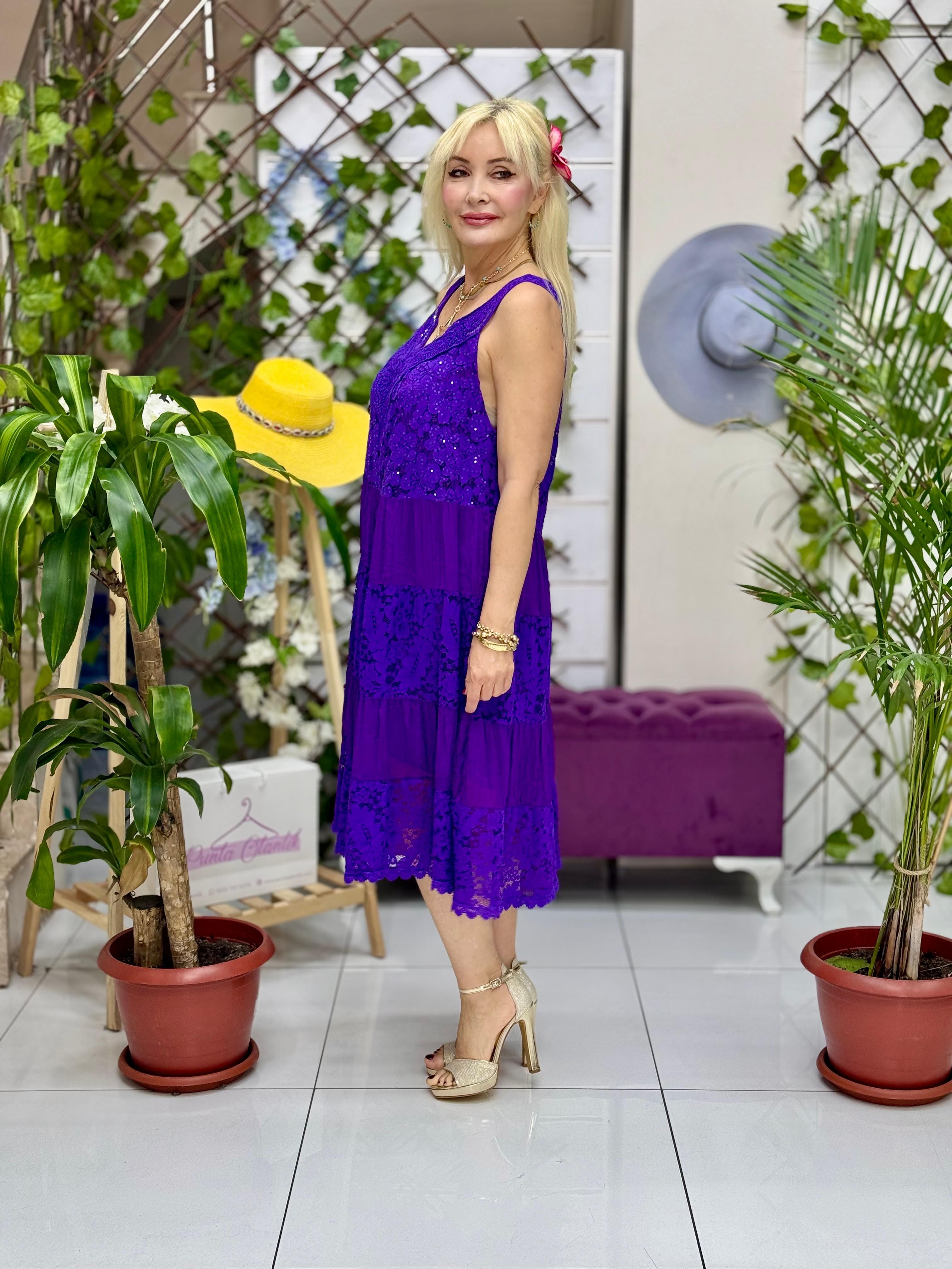 NC11176 Kolsuz İtalyan İpek Elbise Mor