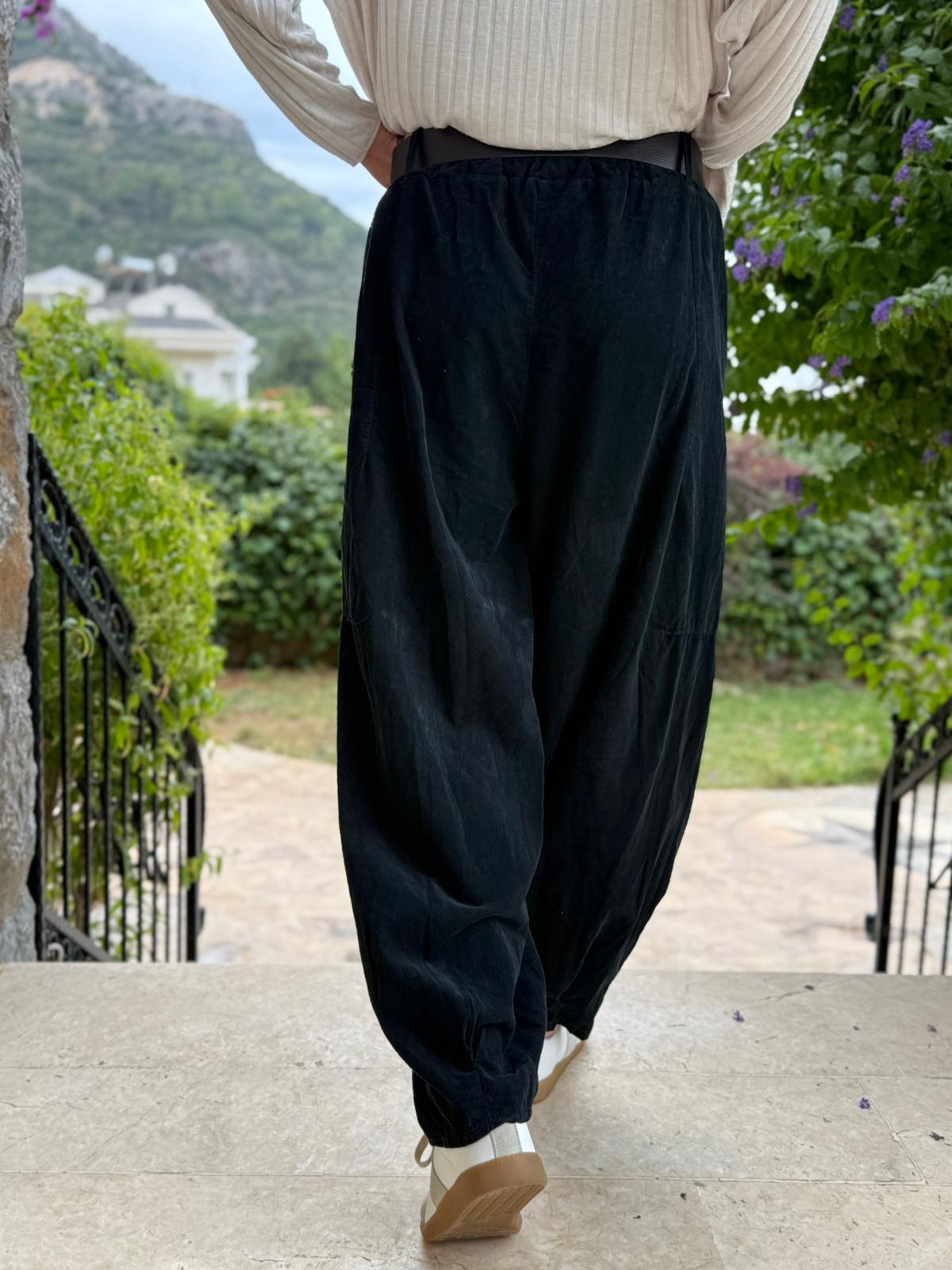 LS2203 İtalyan Kemerli Kadife Pantolon Siyah