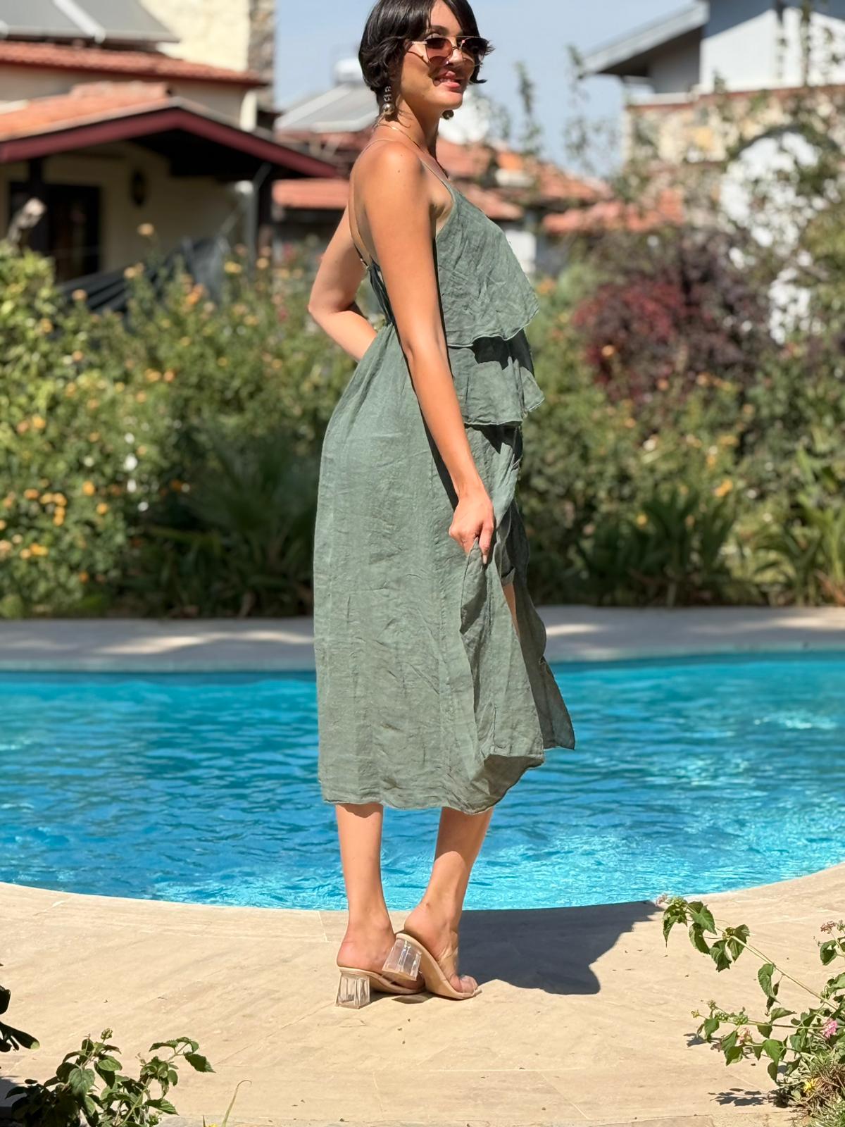 NC13179 İtalyan Keten Şortlu Takım Çağla