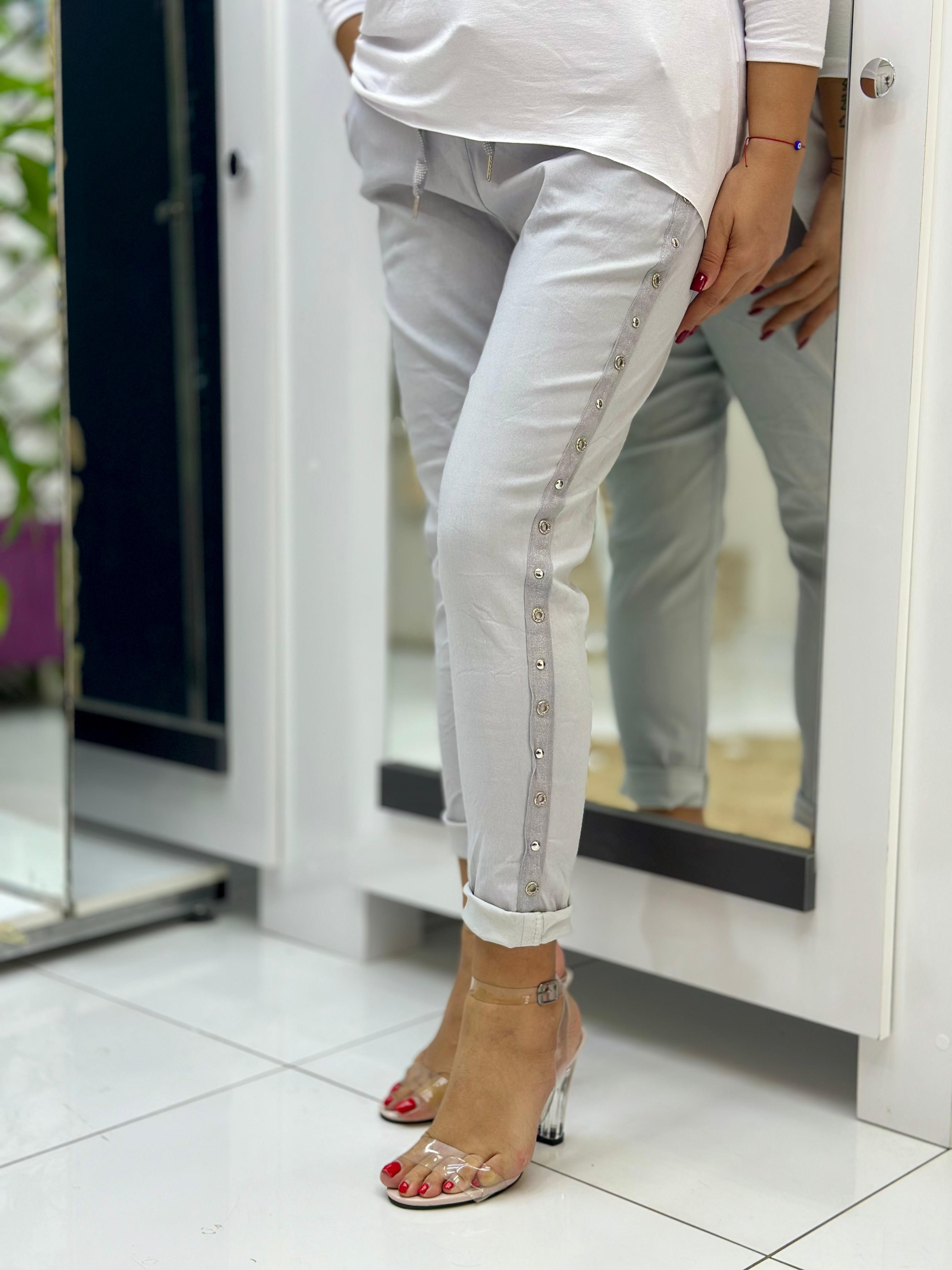 P82516 İtalyan Zımbalı Koton Pantolon GRİ