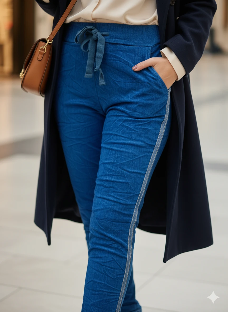 P18401 İtalyan Şeritli Kadife Pantolon İndigo
