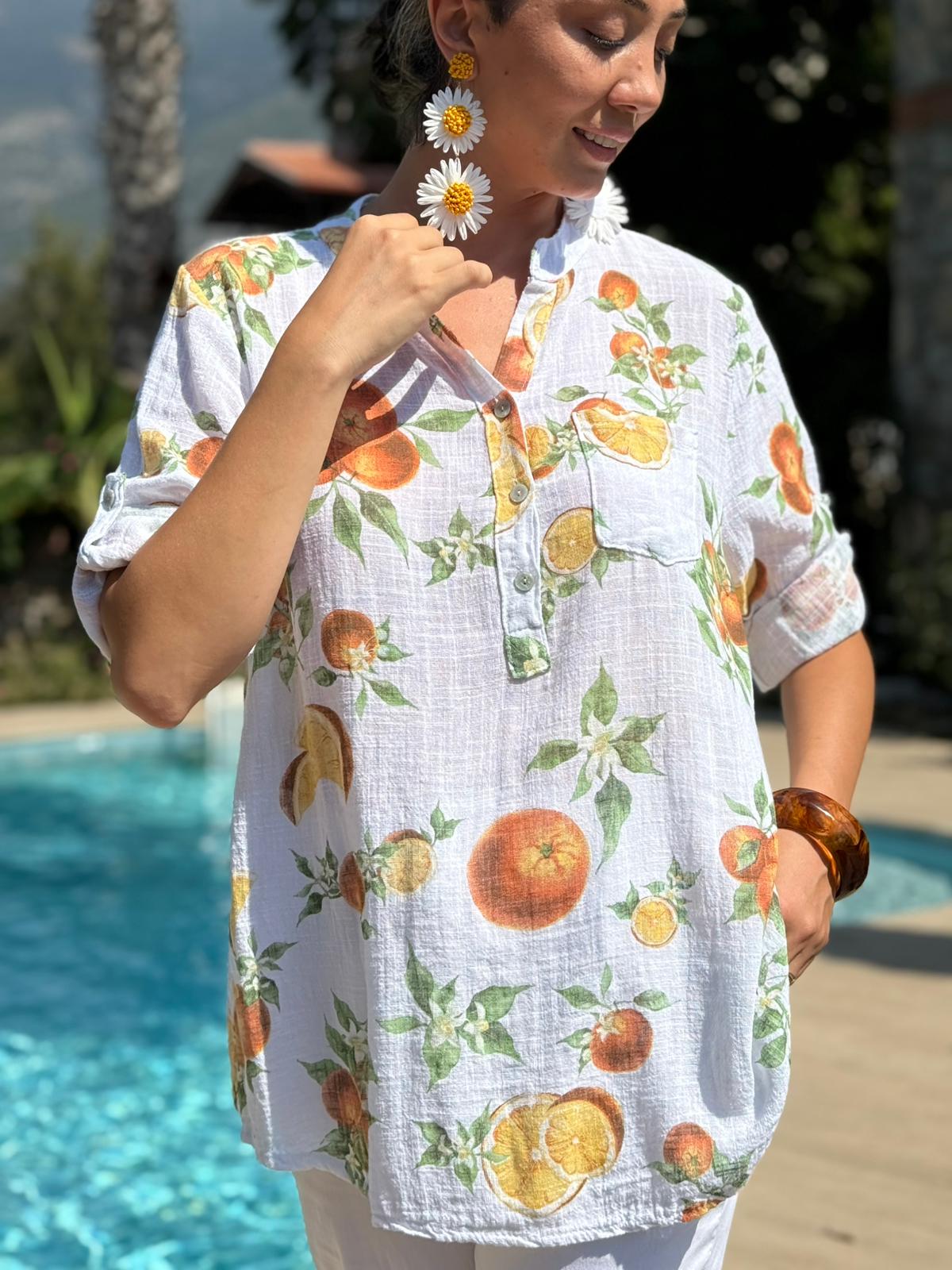 NC154553 İtalyan Pamuk Keten Bluz Beyaz