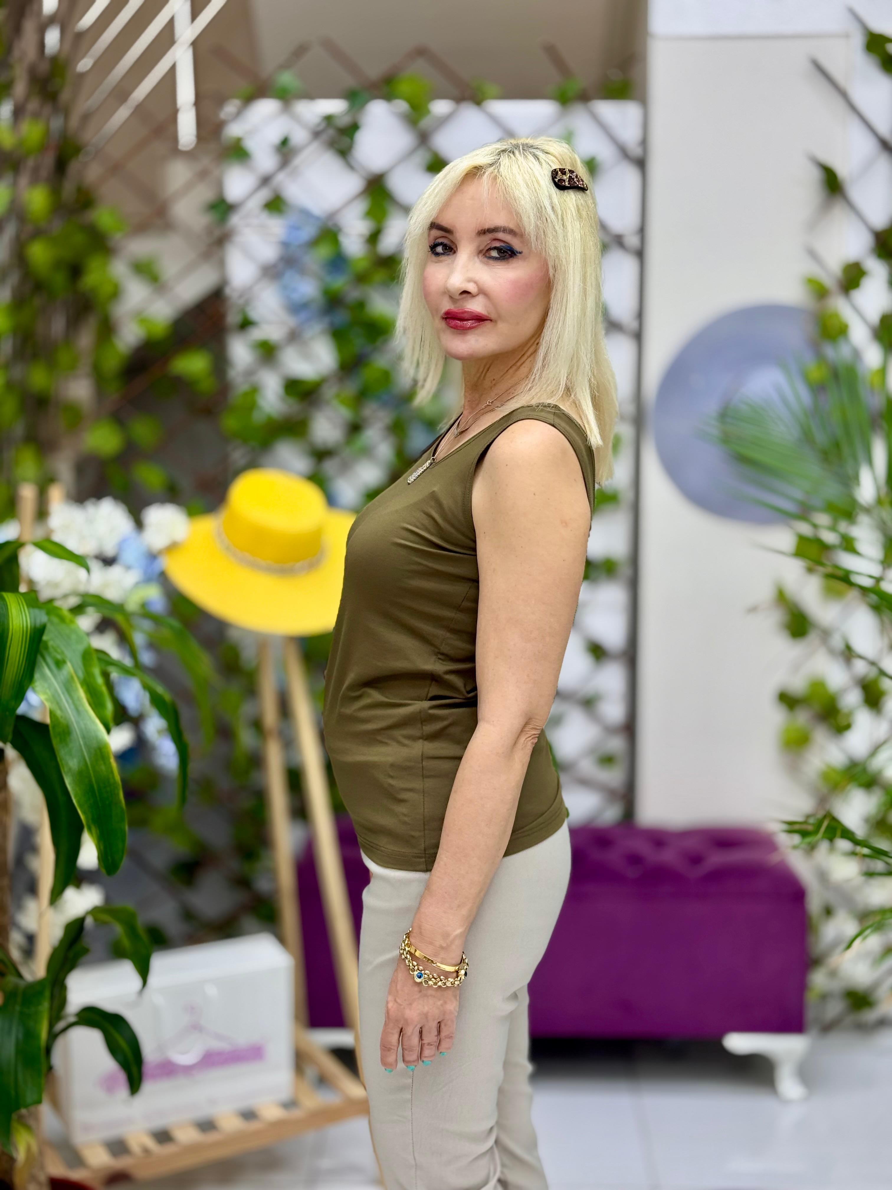 AY15100 Askılı Basic Penye Bluz Haki