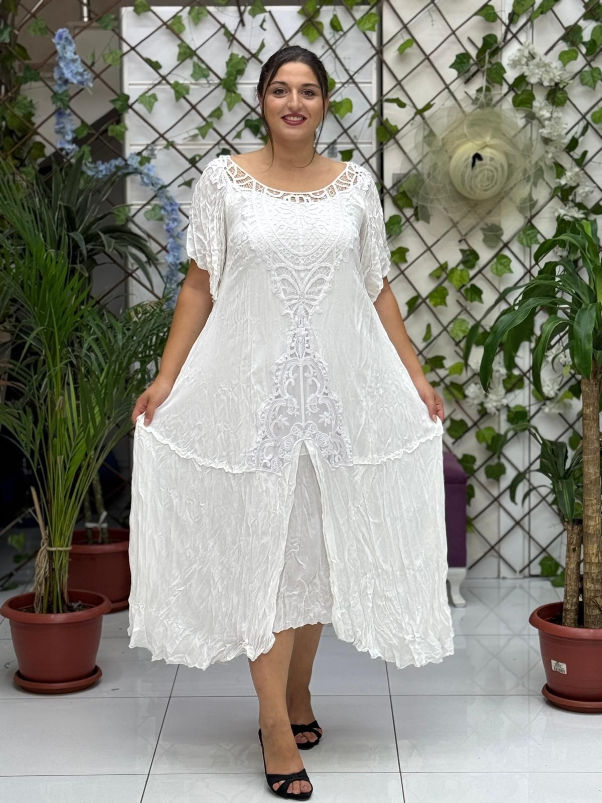 VL1420 Hürrem Vual Elbise Beyaz
